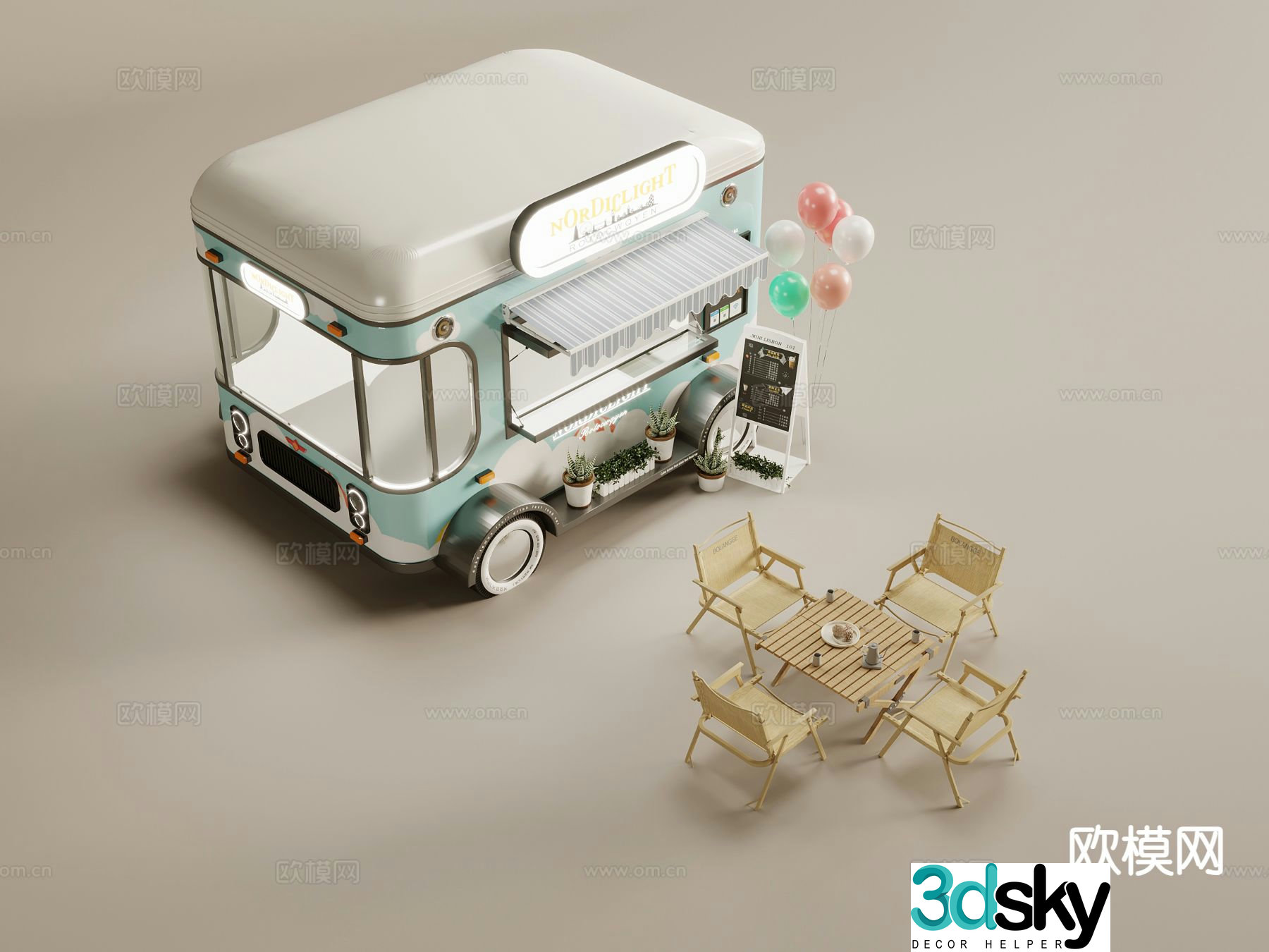 Modern fast food truck outdoor table and chair 3d model