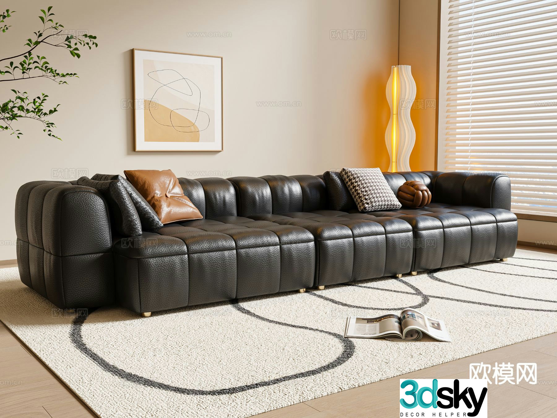 Modern multi-person sofa leather sofa 3d model