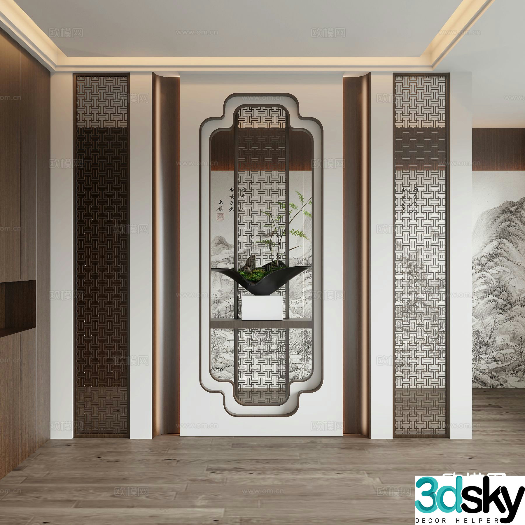 New Chinese style entrance partition 3D model