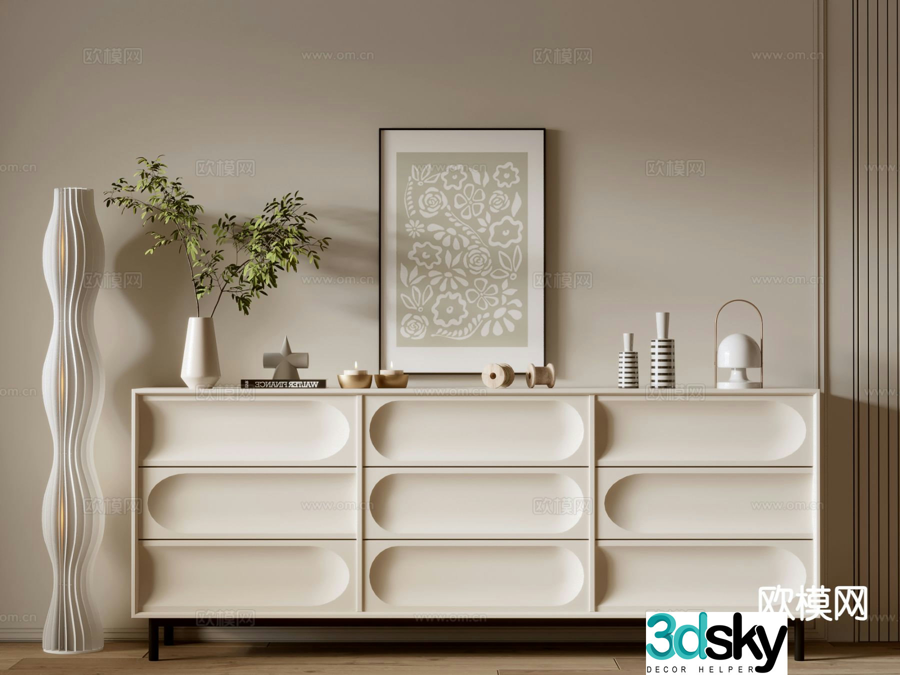 Creamy wind cabinet chest cabinet entrance door cabinet 3d model