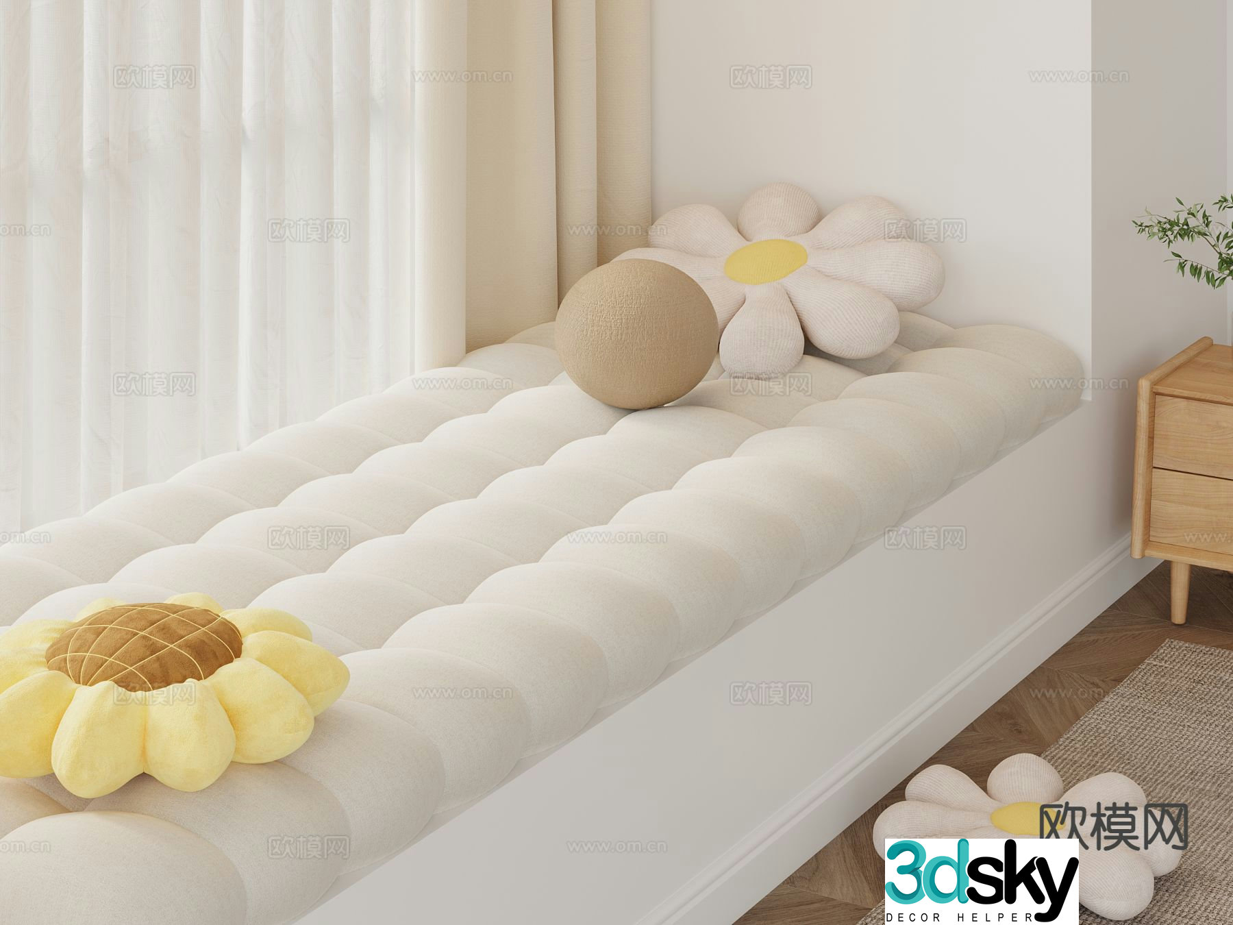 Cream wind bay window mat mat 3d model