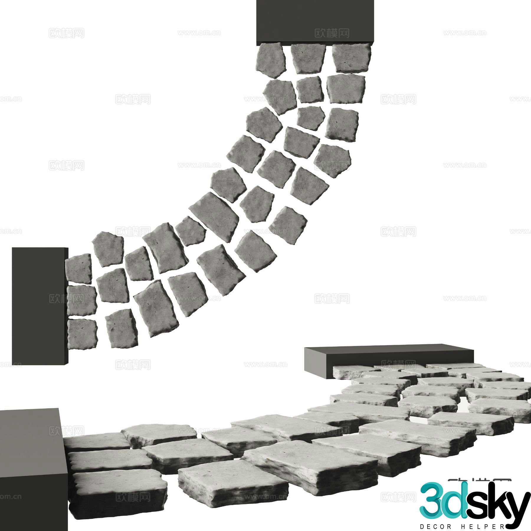 Modern stone road Tingbu sketch 3D model