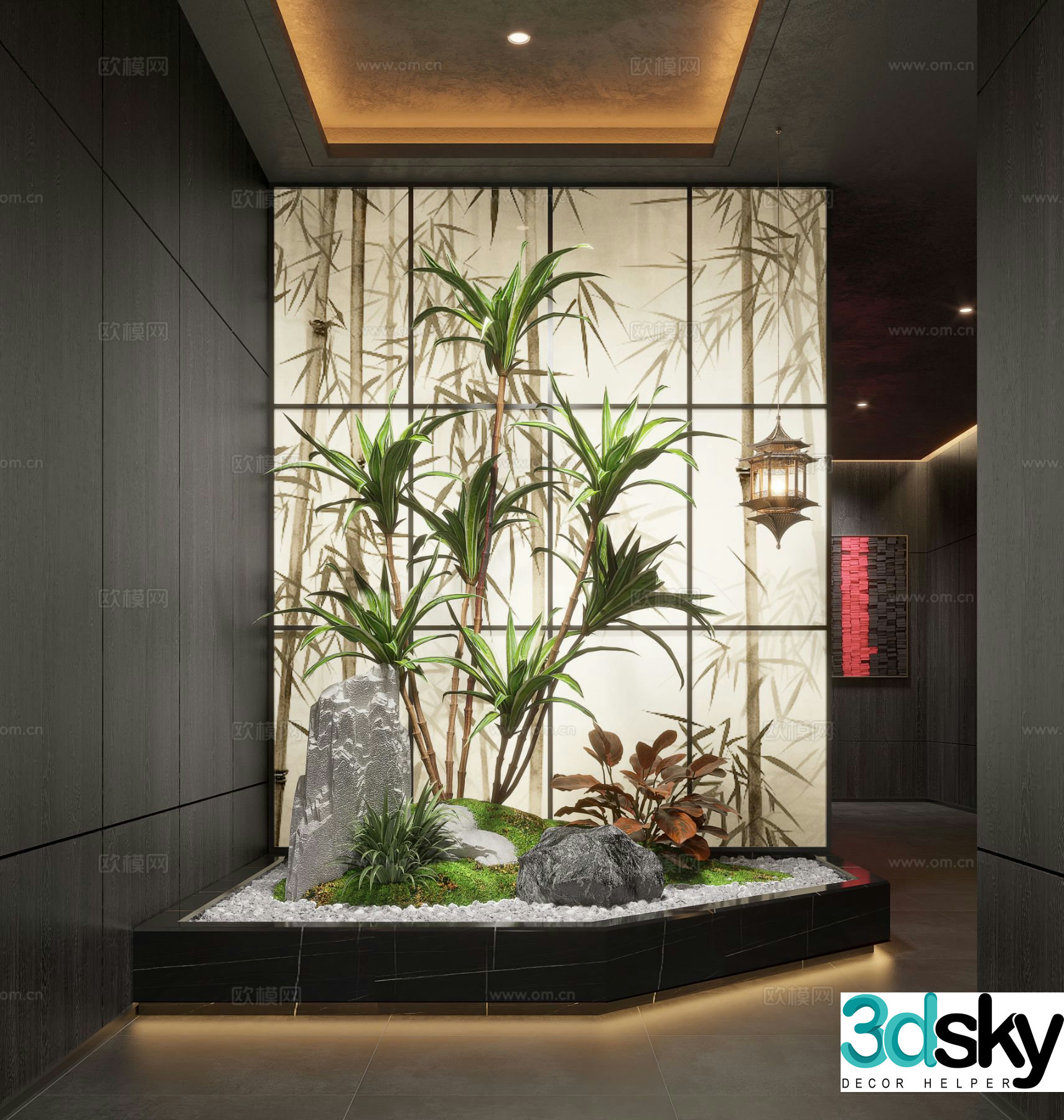 New Chinese style indoor landscaping landscape sketch 3d model