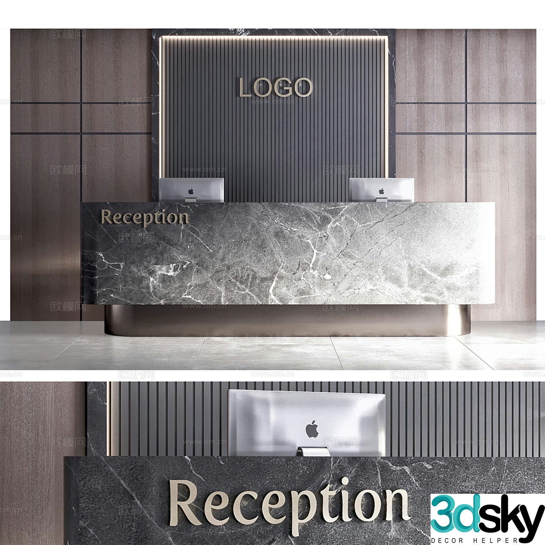 Modern marble front desk reception desk 3d model