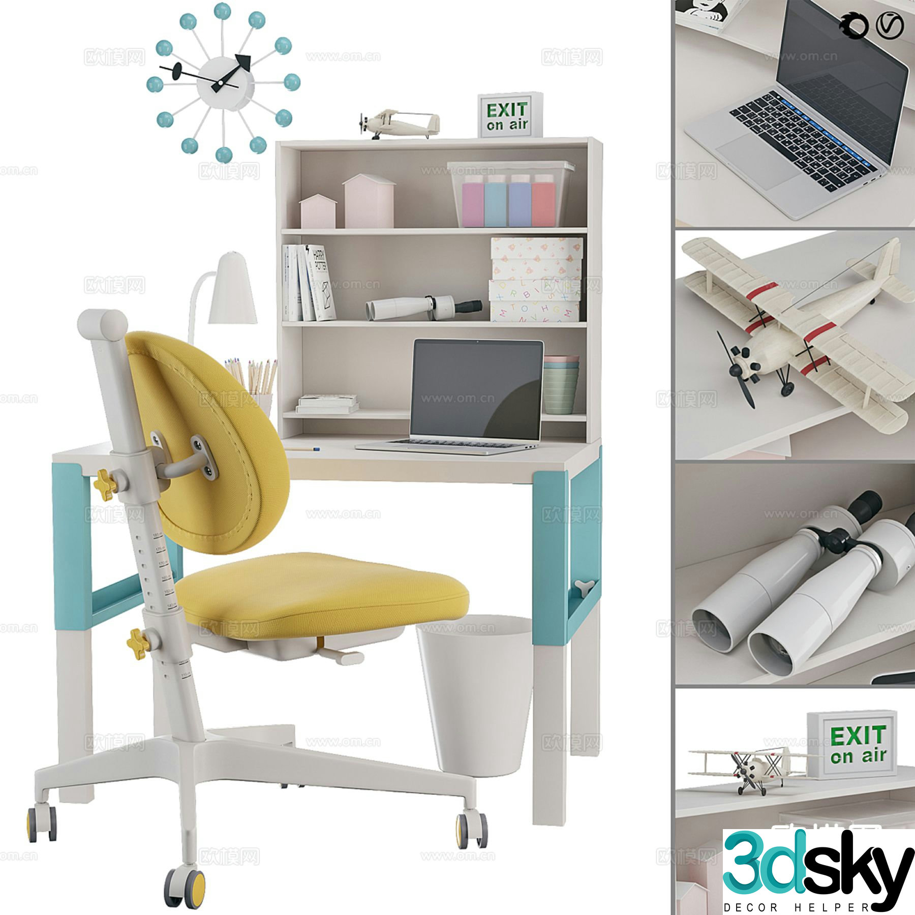 Modern children’s desk chair lift desk 3d model