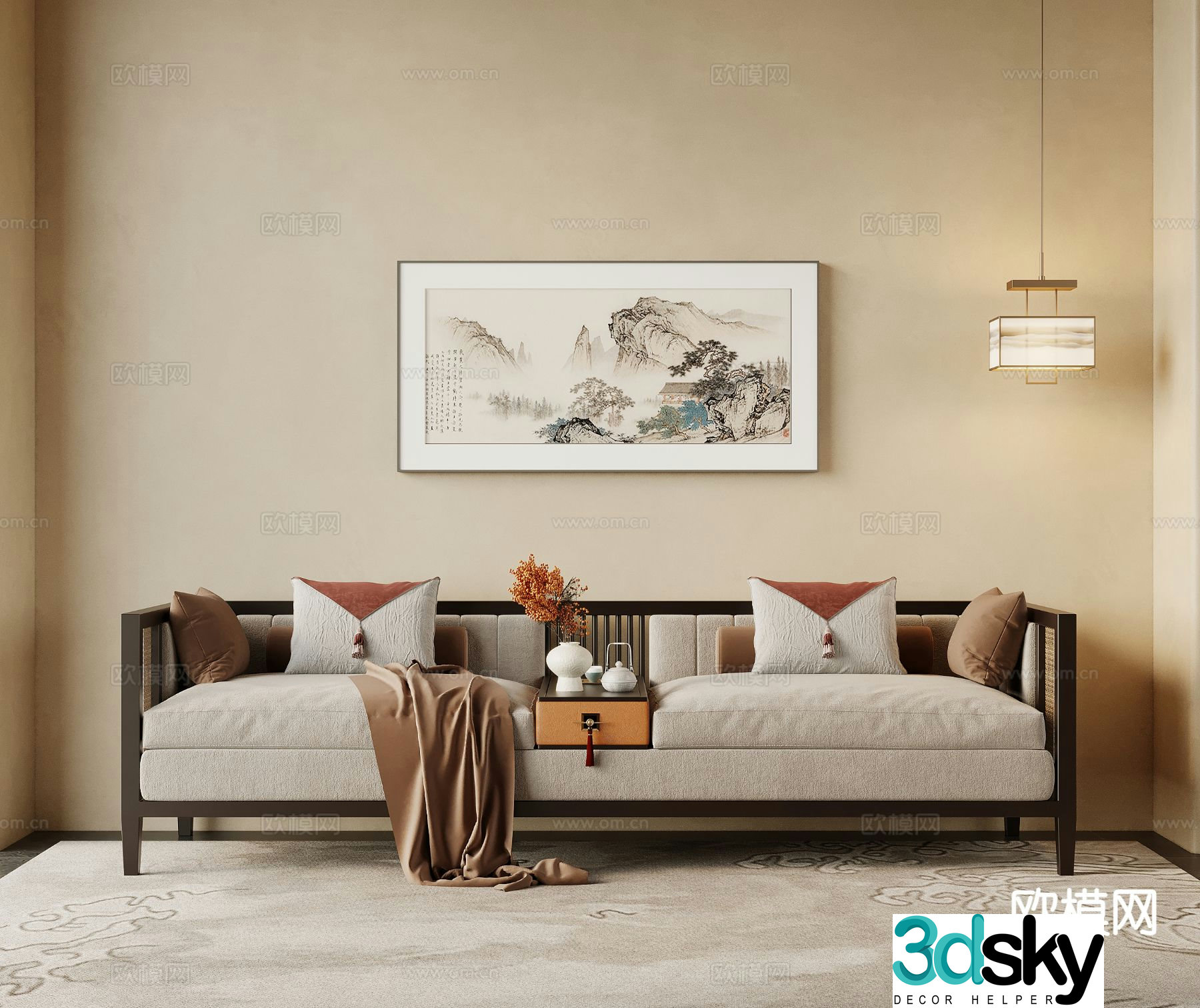 New Chinese style double sofa 3d model