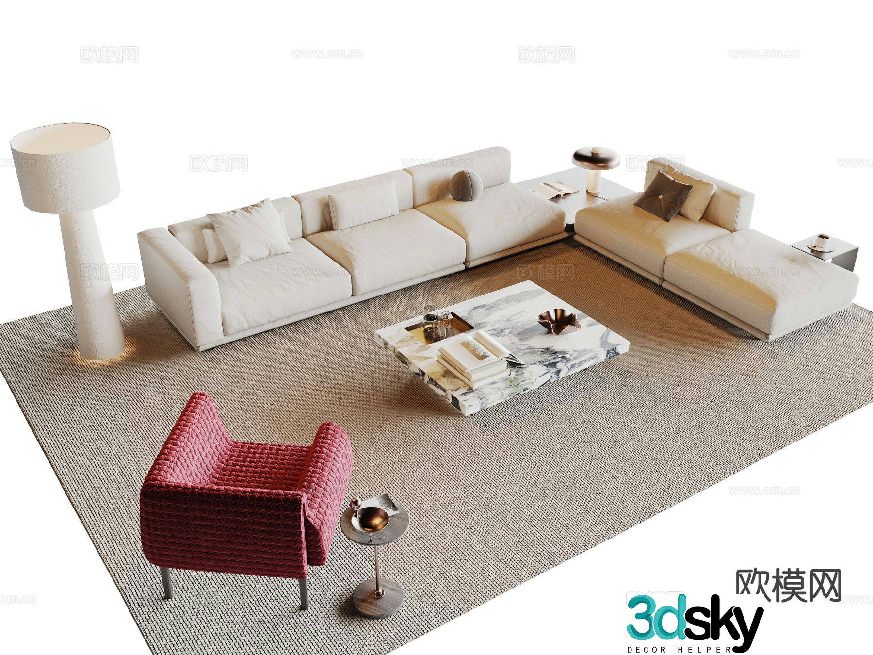 Cream style modular sofa 3d model