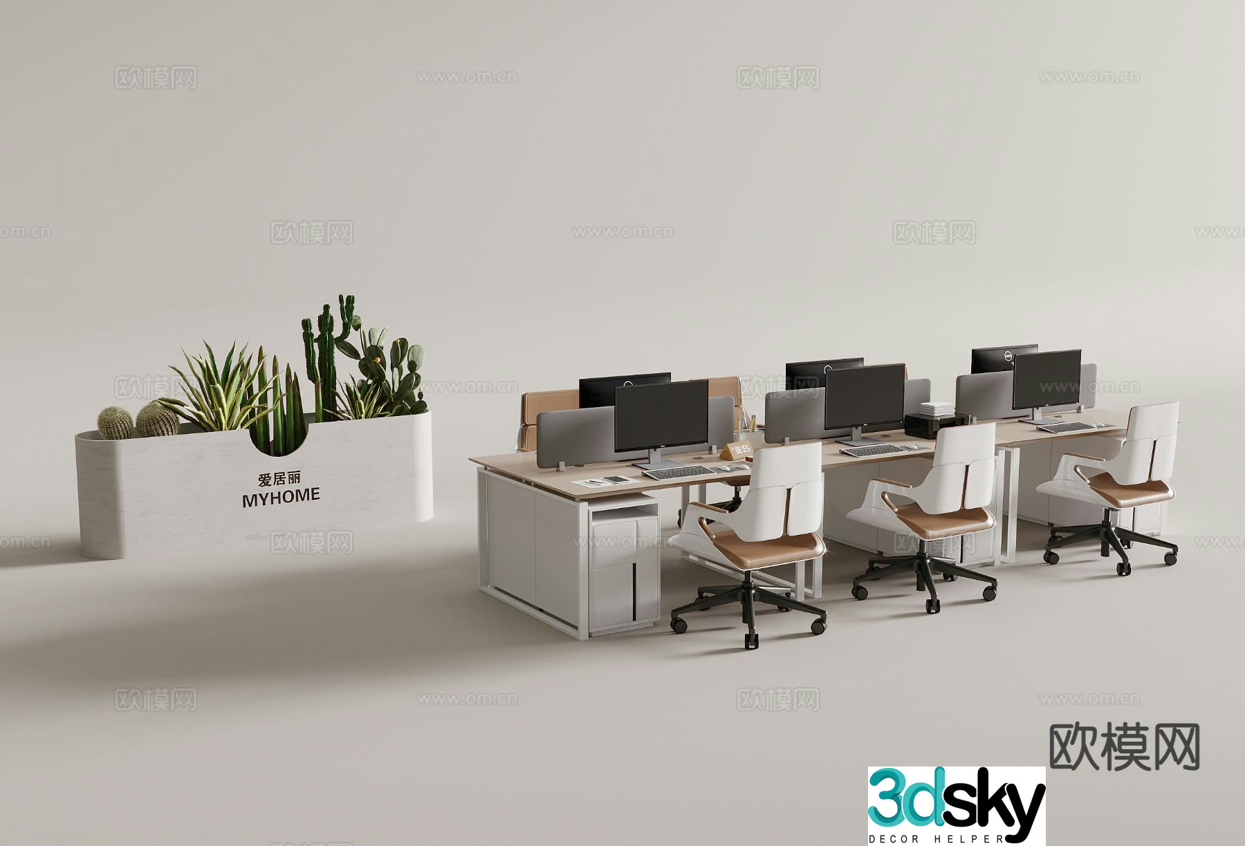 Office desk and chair screen booth 3d model