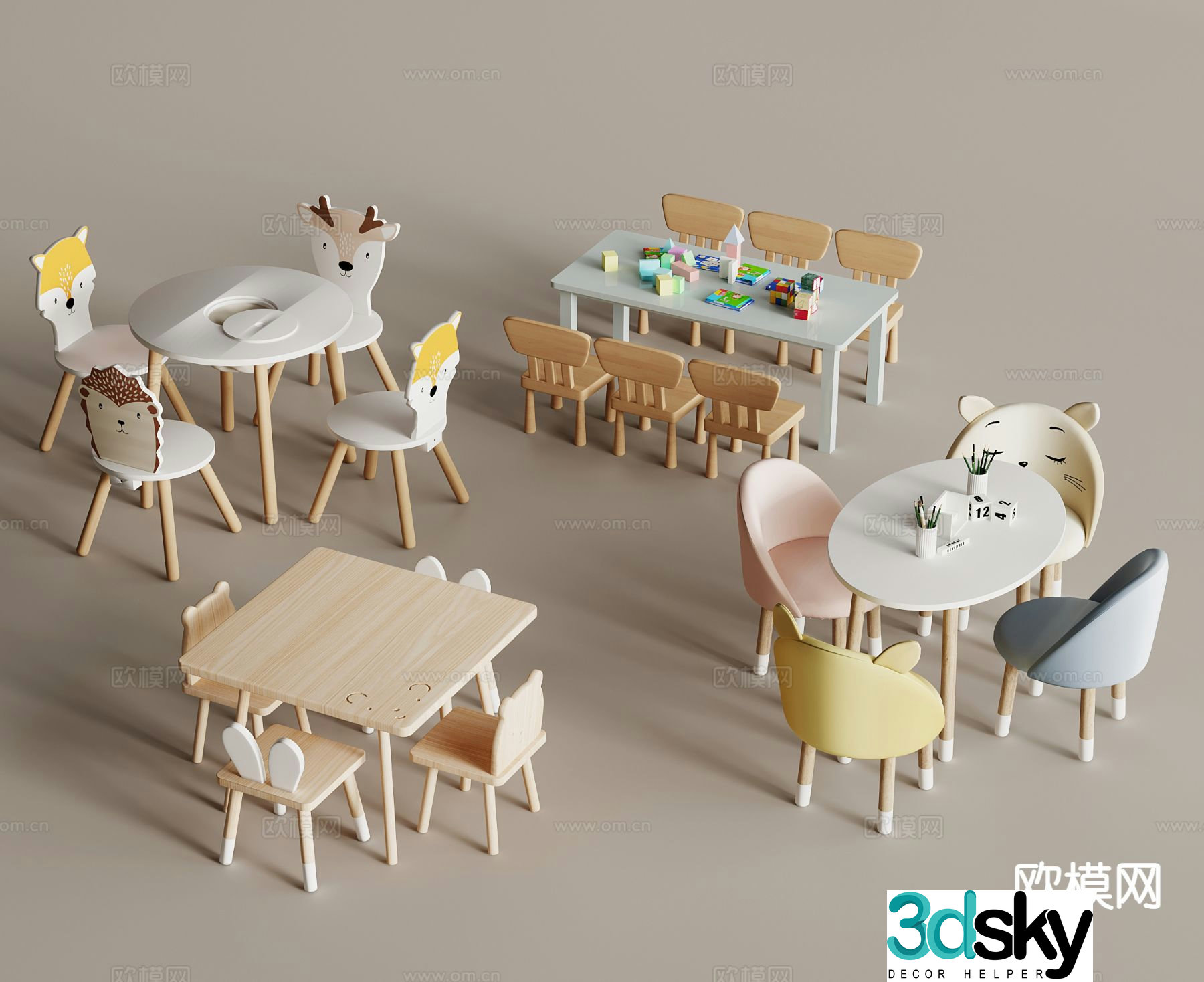Modern children’s table and chairs toy table 3d model