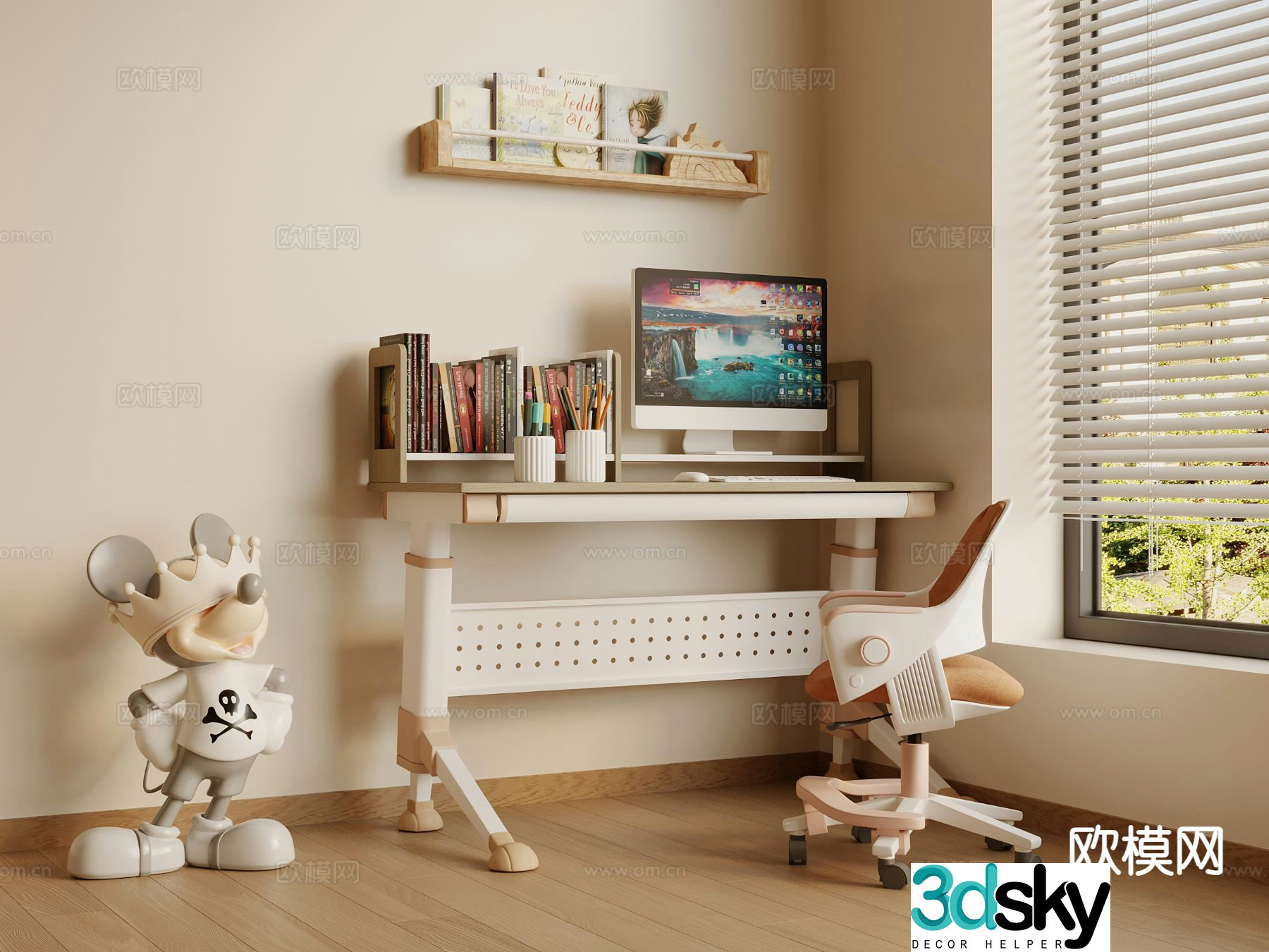 Modern children’s desk and chair children’s computer desk and chair 3d model