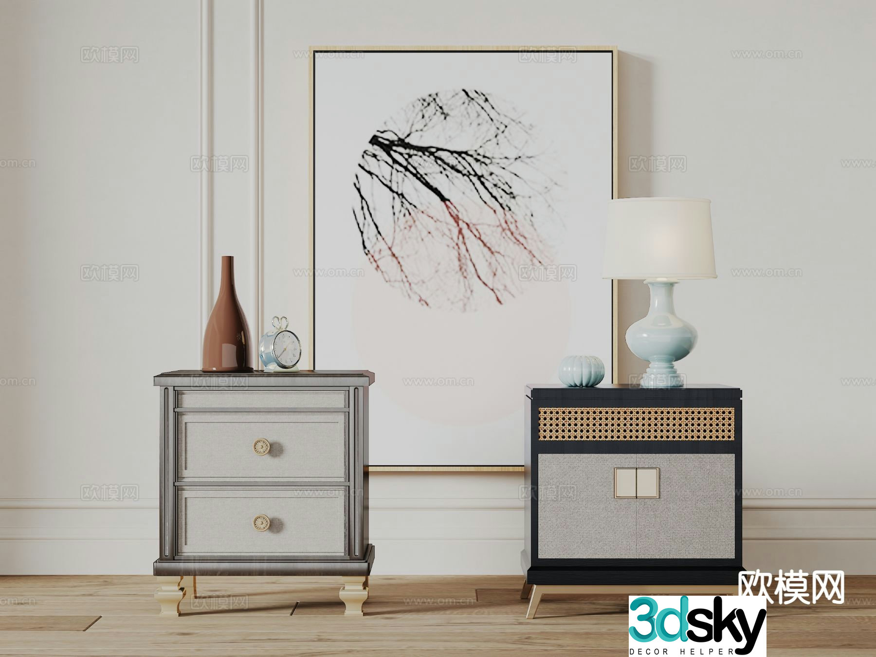 New Chinese style bedside table 3d model