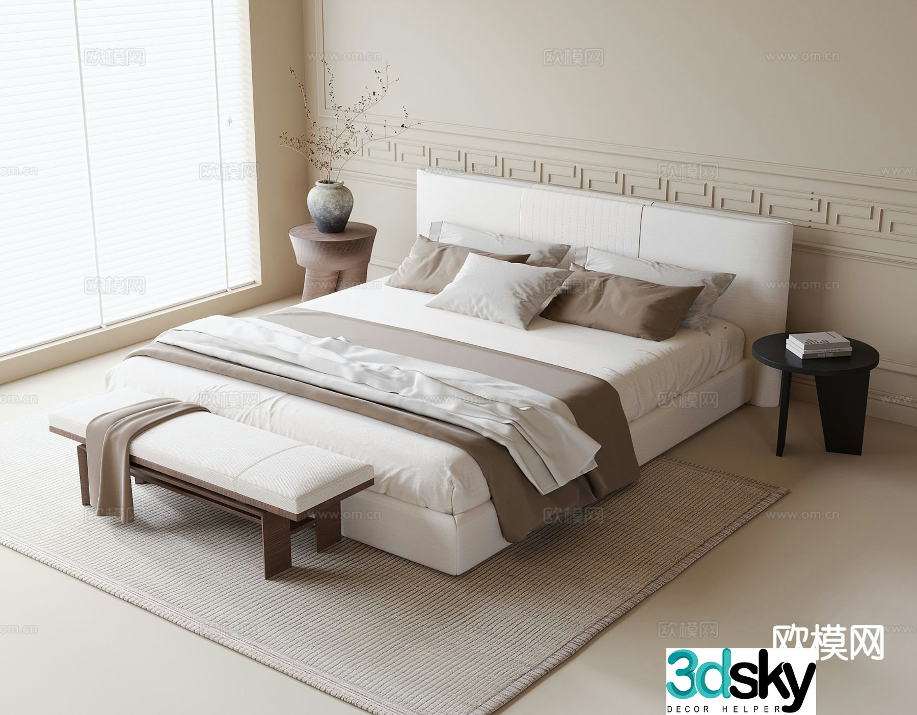 Modern double bed 3d model