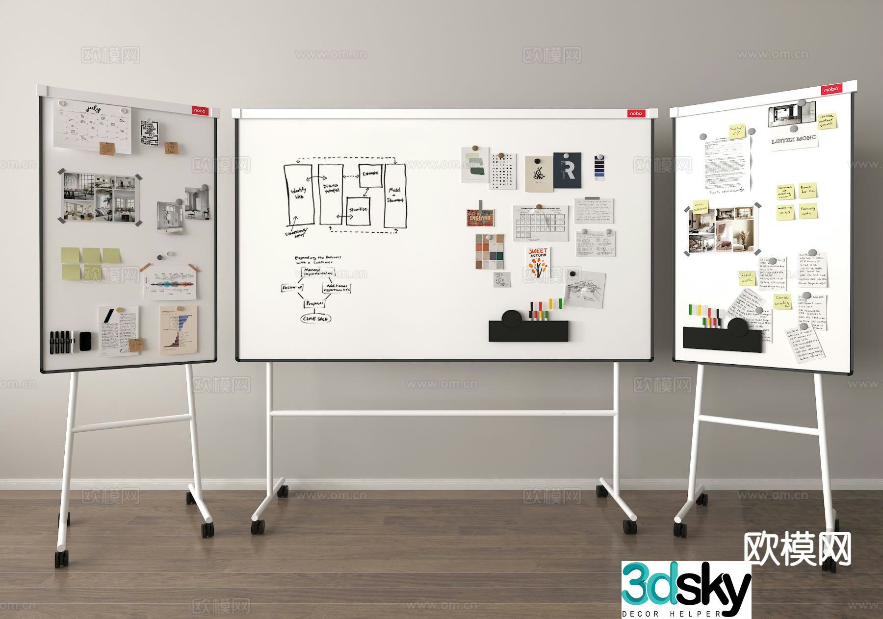 Office whiteboard mobile whiteboard note board 3d model