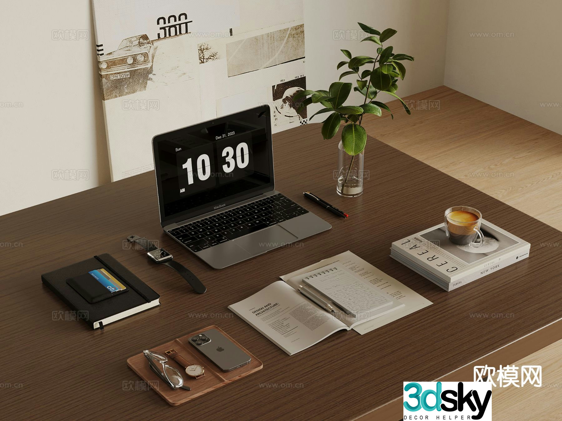 Computer Watch Books Mobile Phone Desktop Ornaments 3D Model
