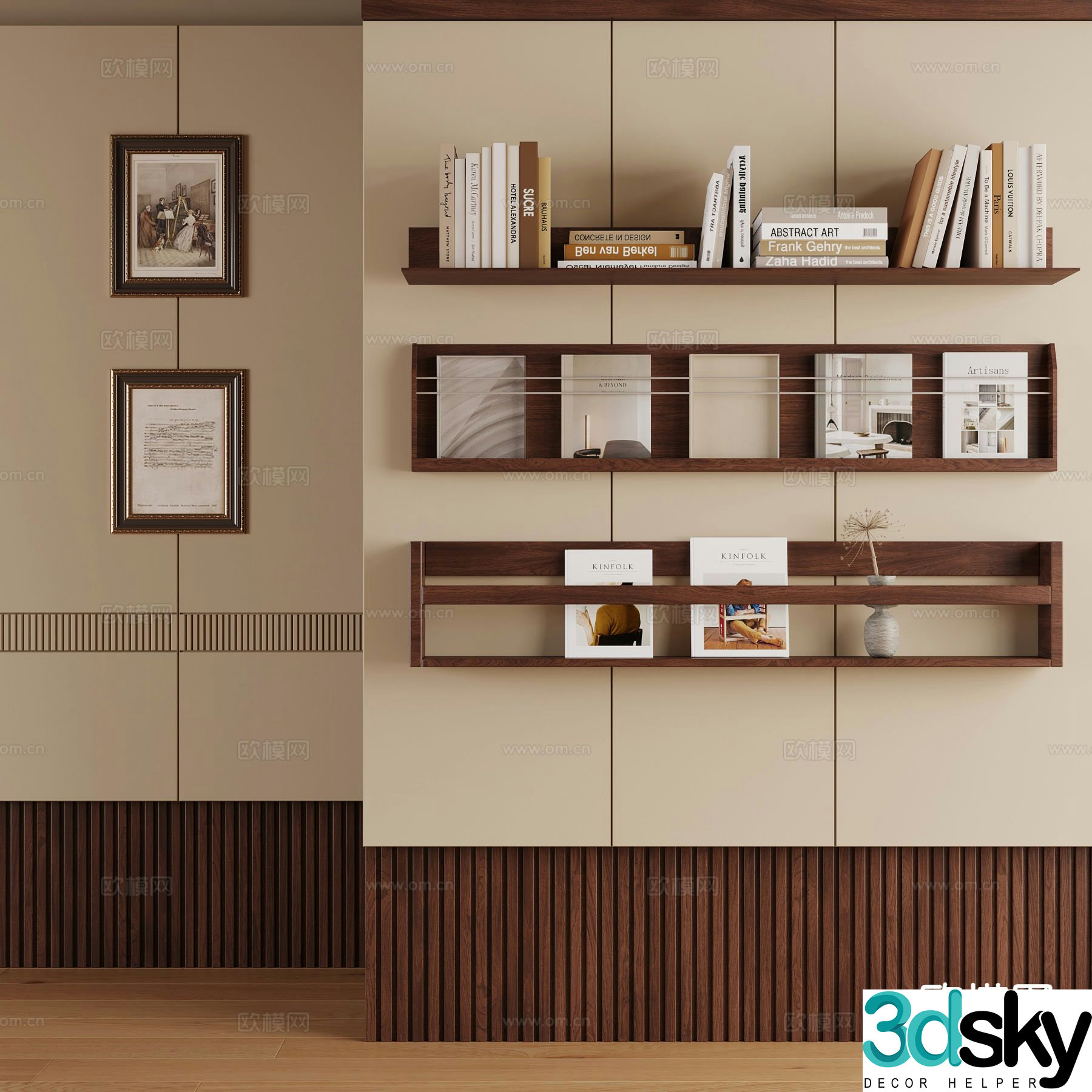 Middle-aged style wall hanging cabinet 3D model