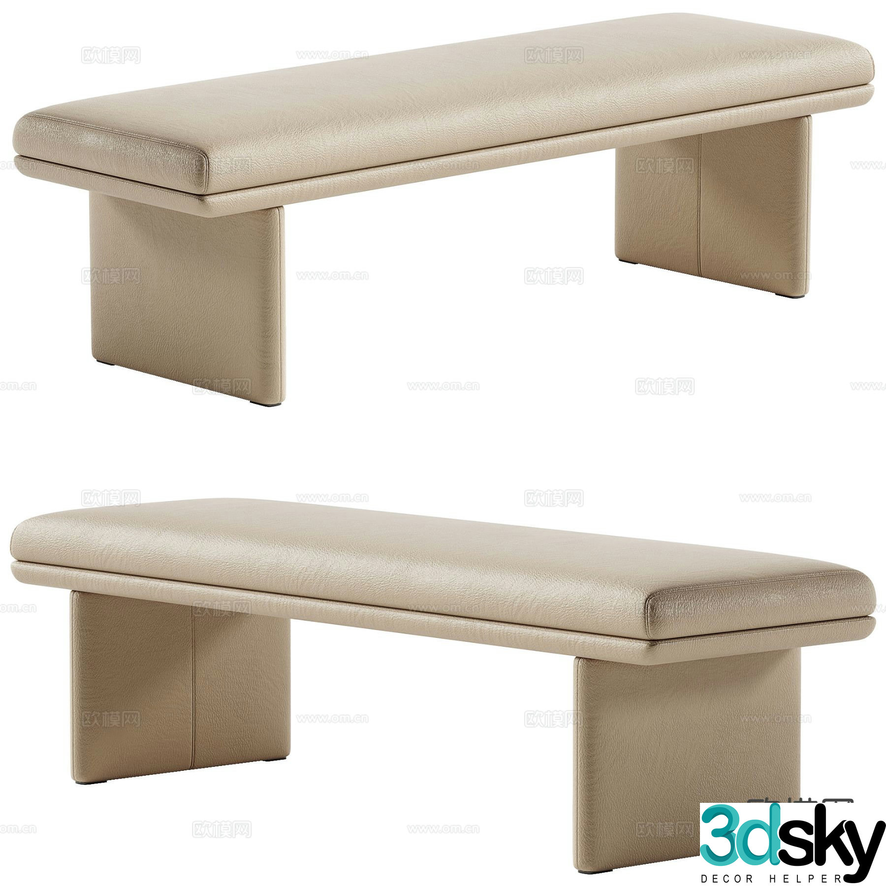 Modern bench bed end stool 3d model