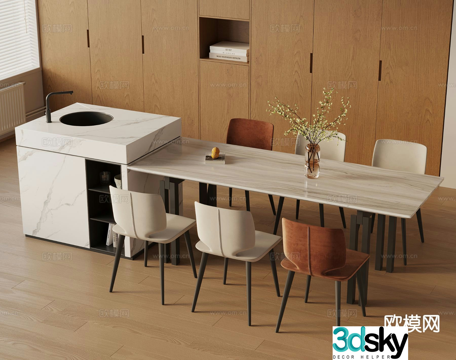 Light luxury dining table and chairs island 3D model