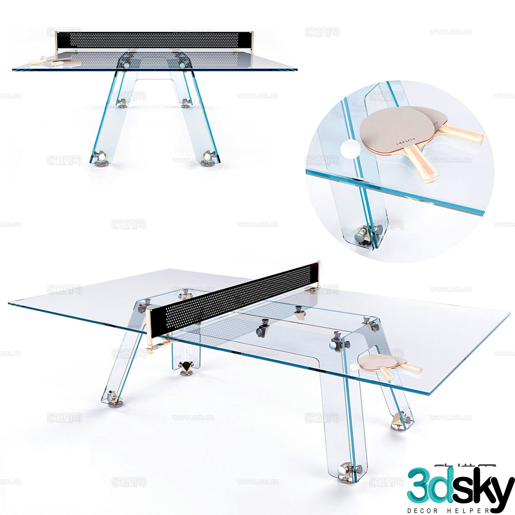 Transparent table tennis table acrylic table 3d model