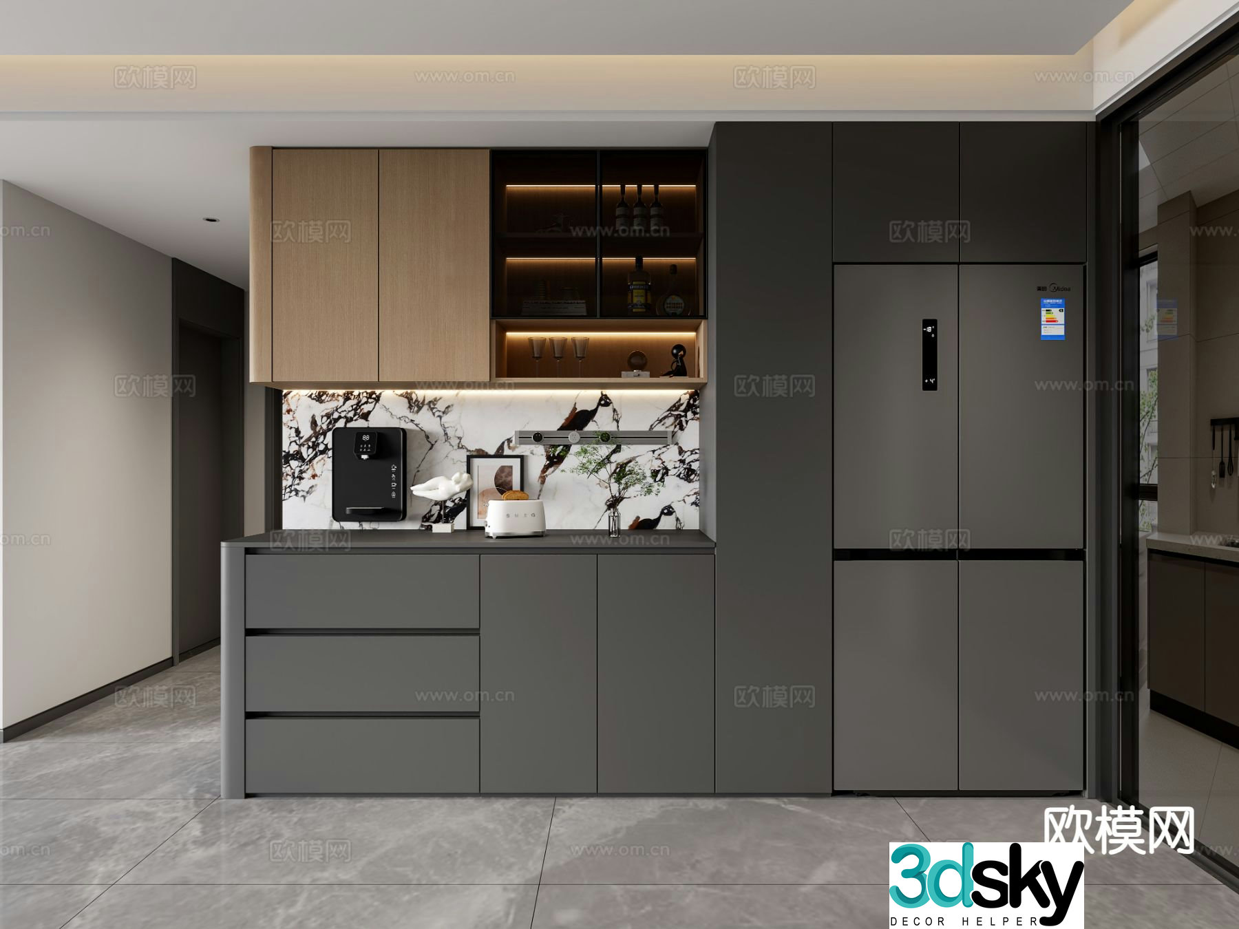 Modern wine cabinet sideboard refrigerator cabinet 3D model
