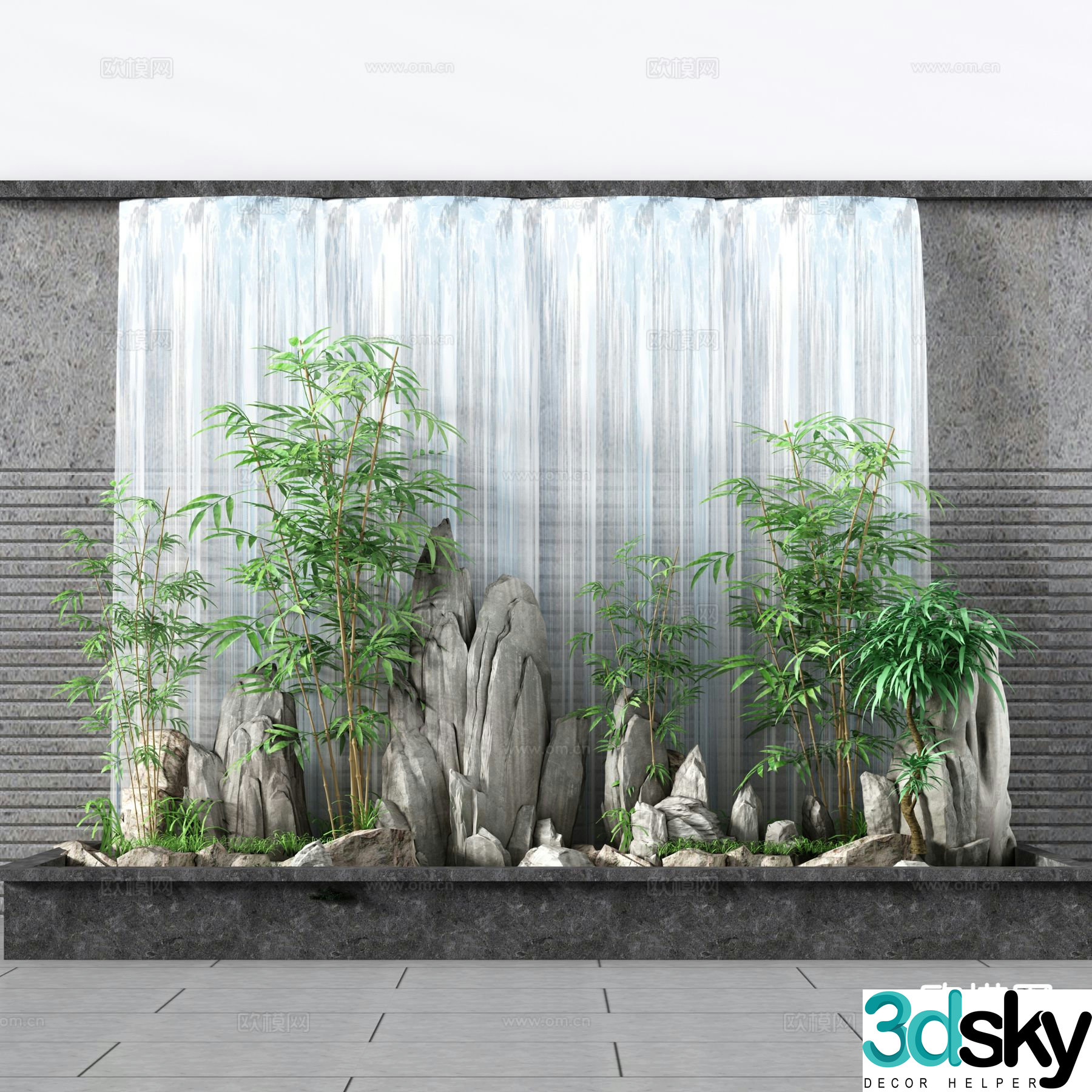 New Chinese style rockery flowing water bamboo flowing water landscape flowing water wall 3D model