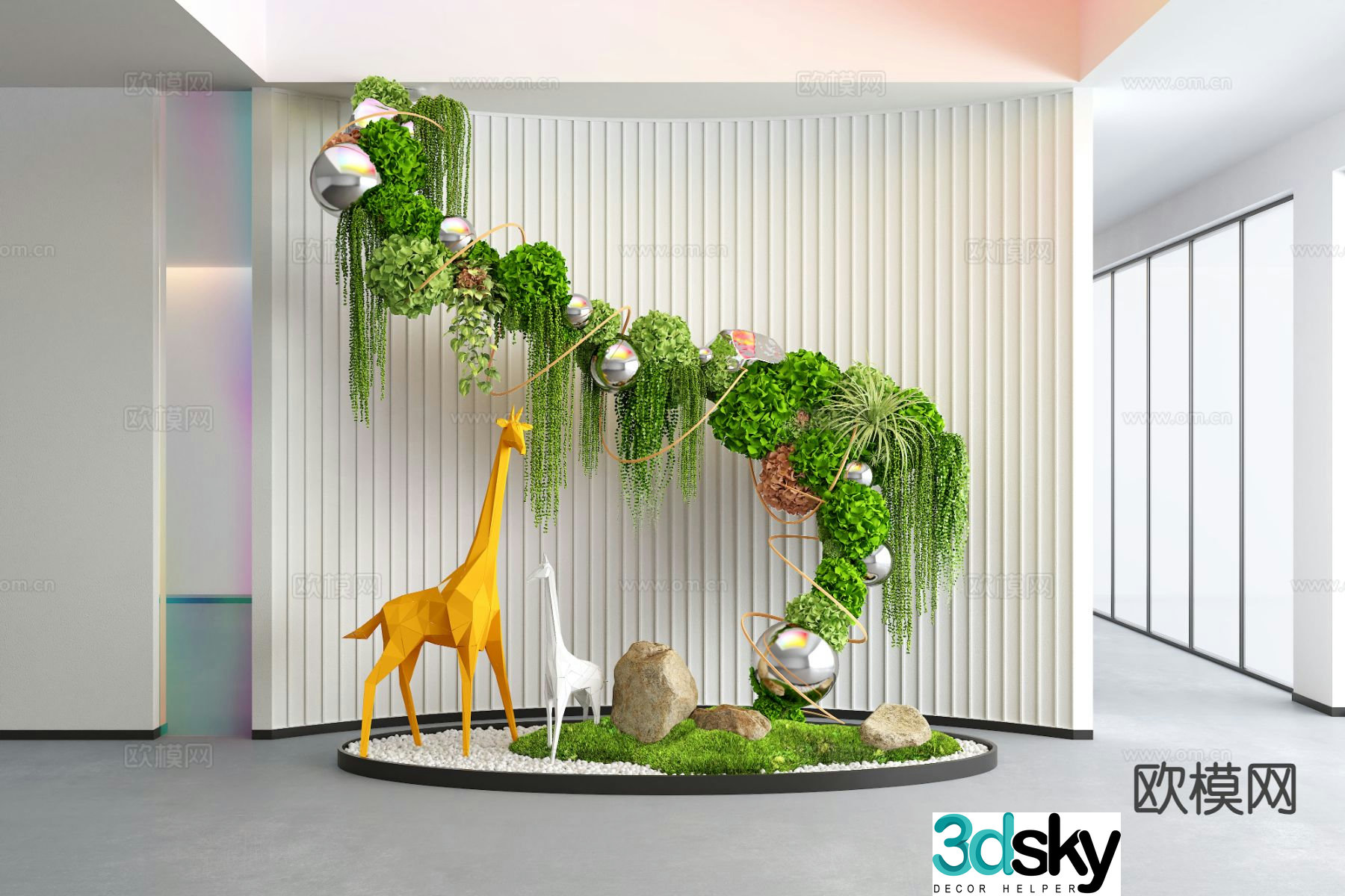 Modern interior landscaping art installation 3d model