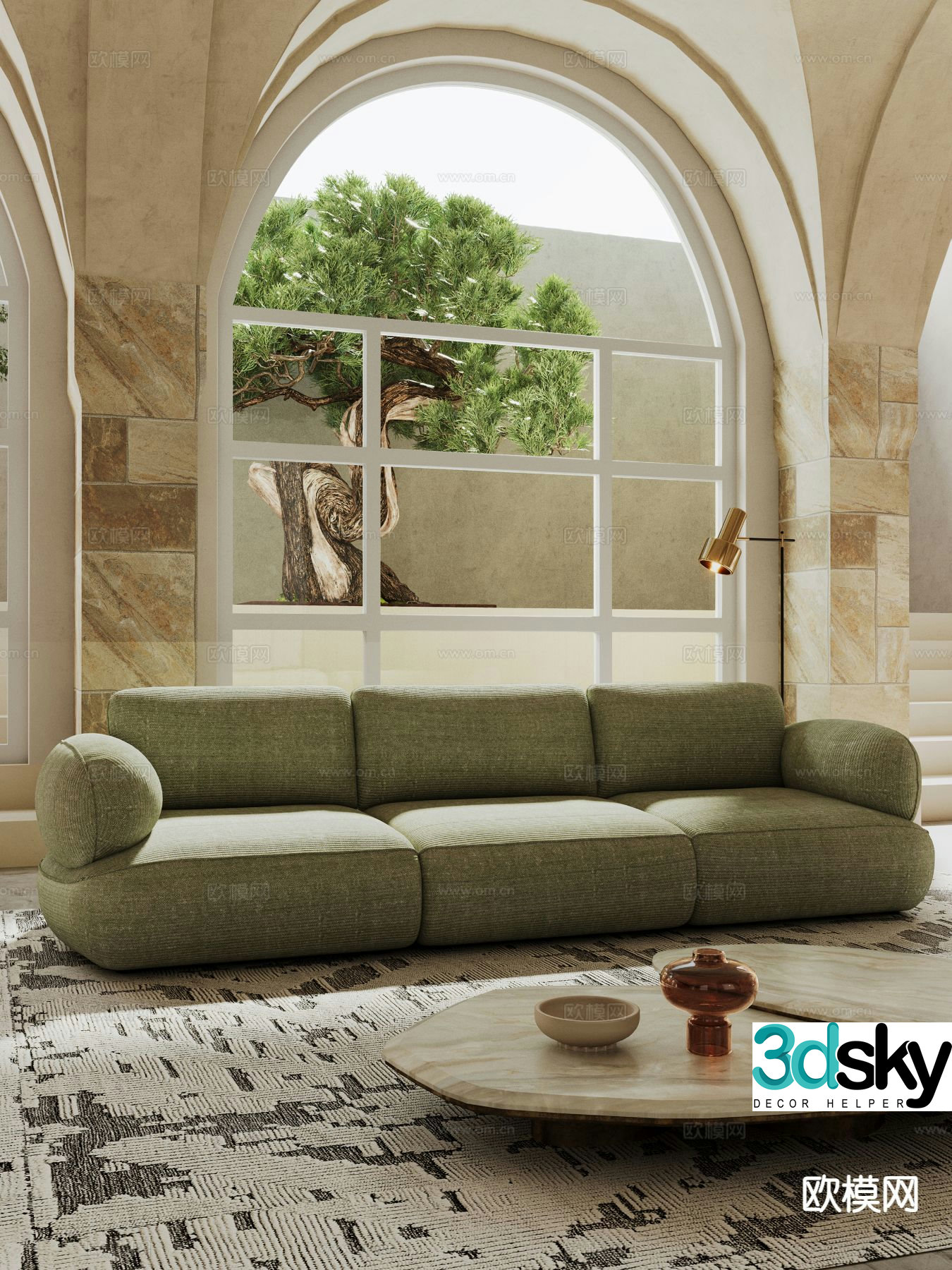 Modern three-person sofa internet celebrity sofa 3d model