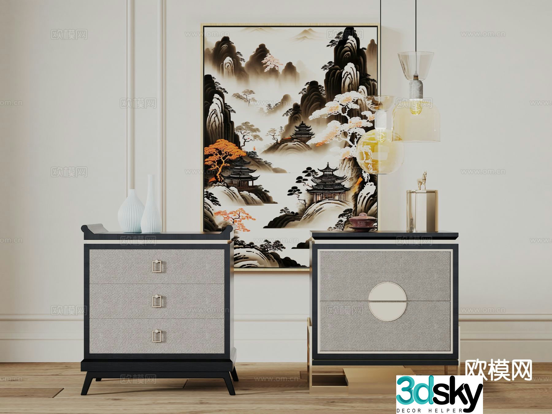 New Chinese style bedside table 3d model