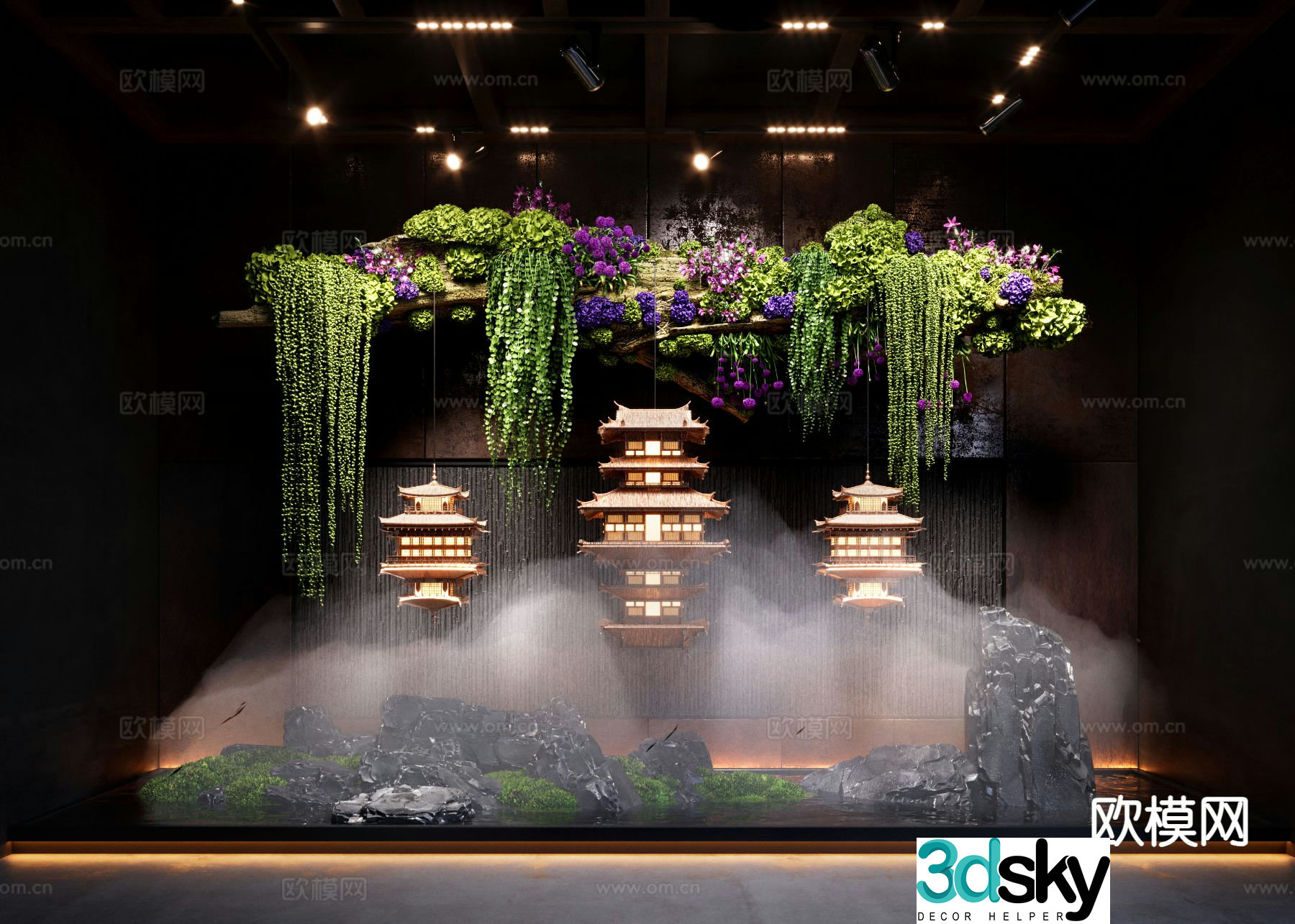 New Chinese style interior landscape 3D model