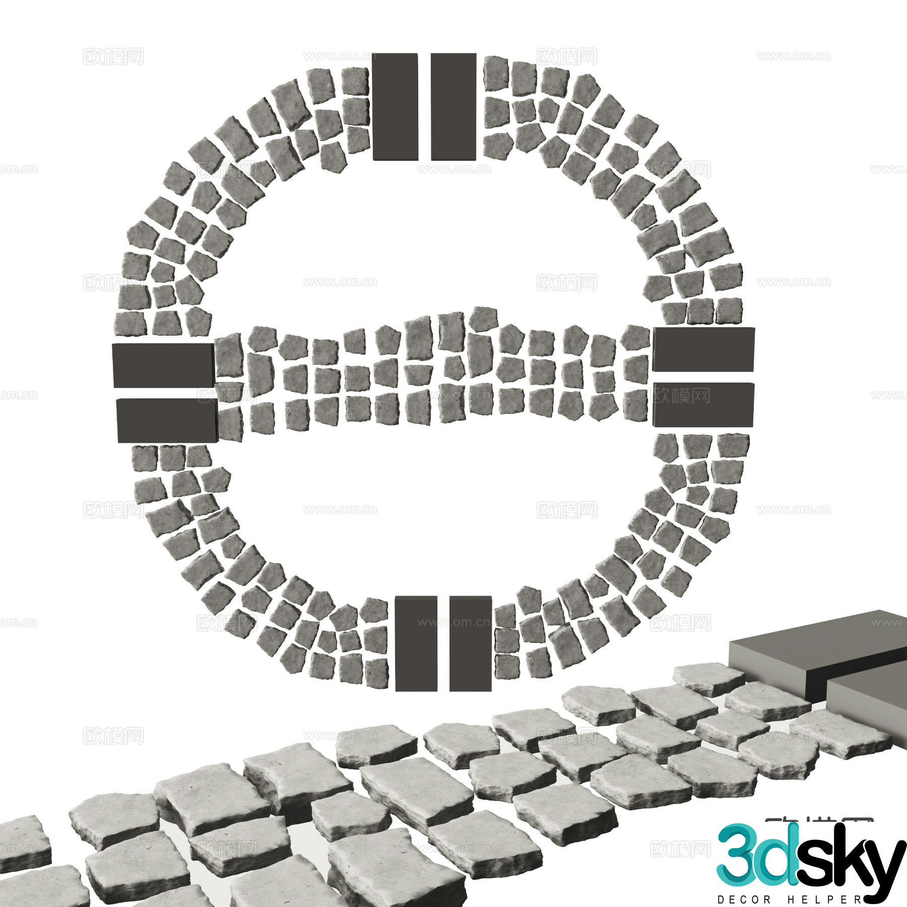 Modern stone road Tingbu sketch 3D model
