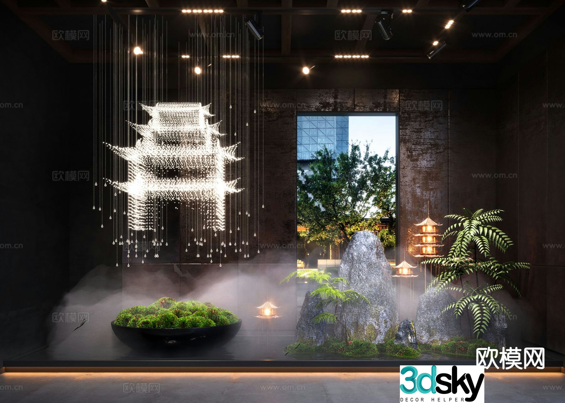 New Chinese style interior landscaping 3D model