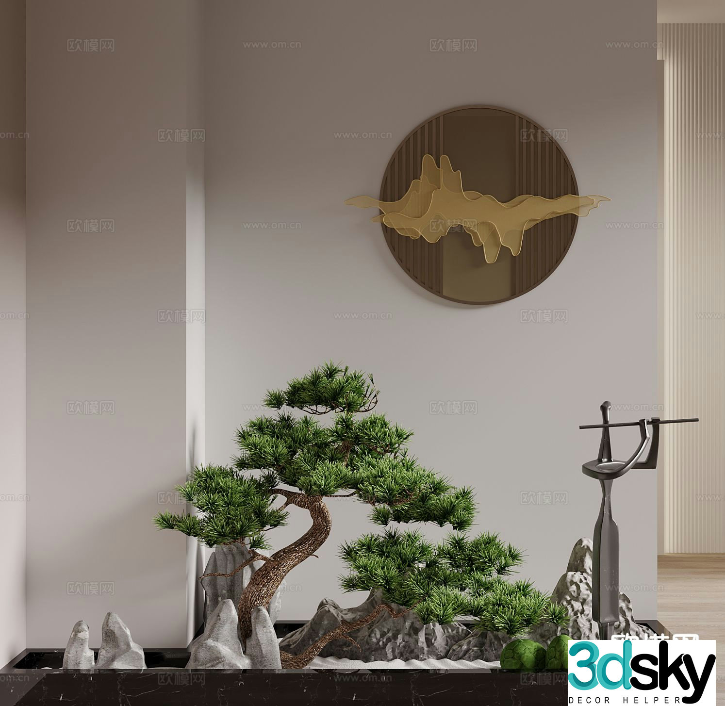 New Chinese style pine tree sketch indoor landscape 3d model
