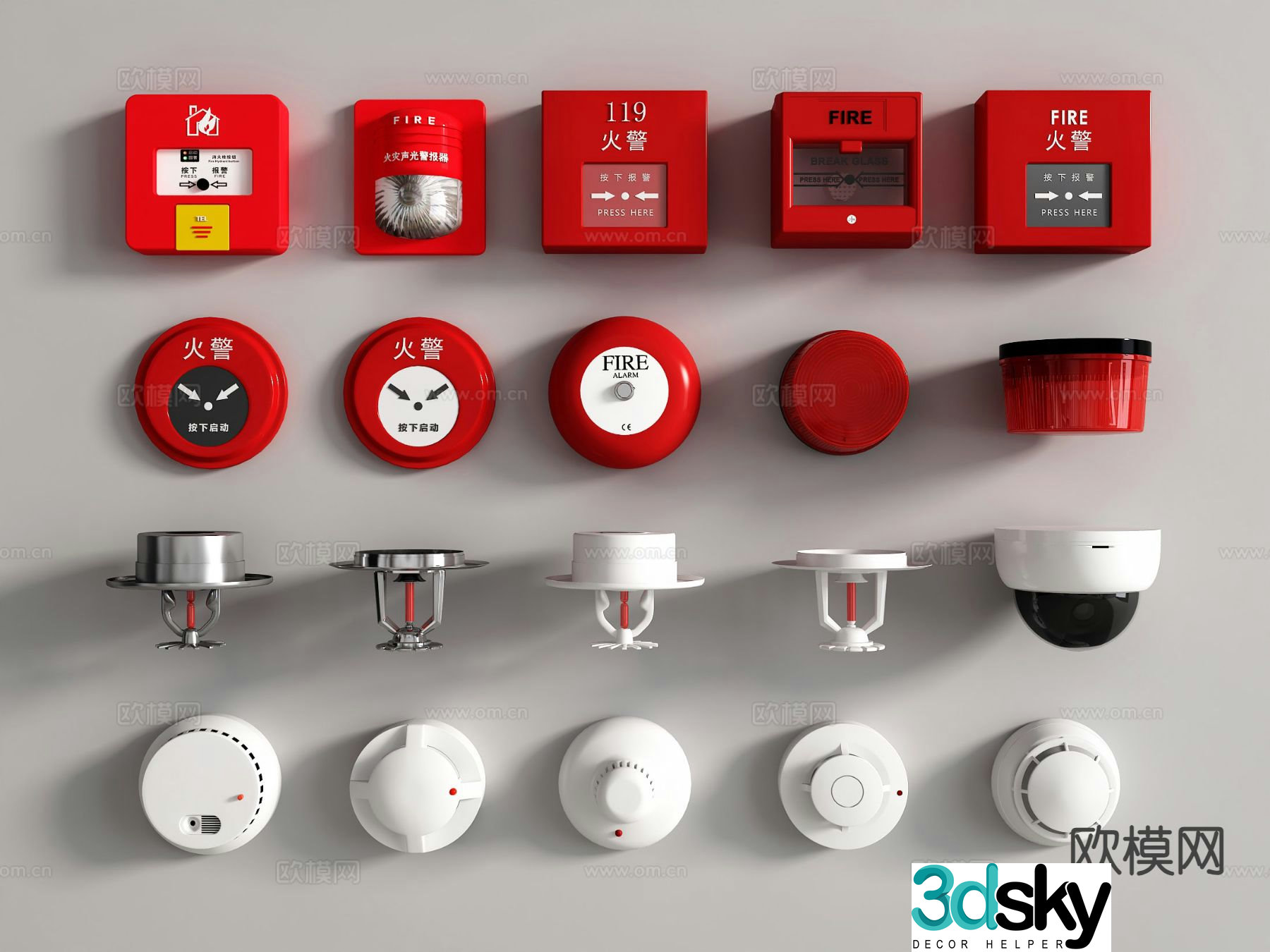 Fire alarm fire sprinkler smoke detector alarm 3d model