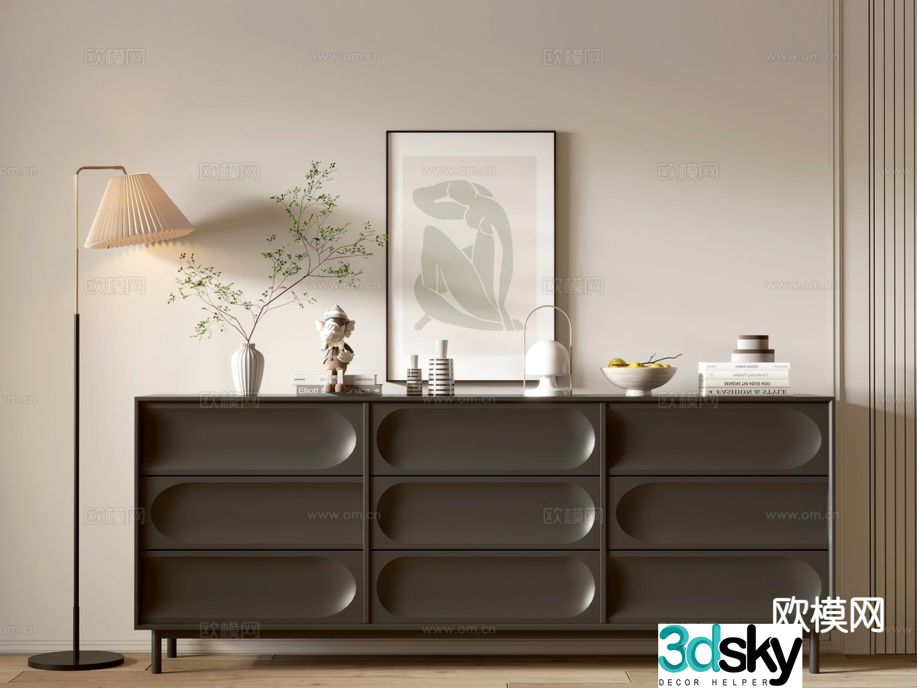 Modern black chest of drawers entrance cabinet 3d model