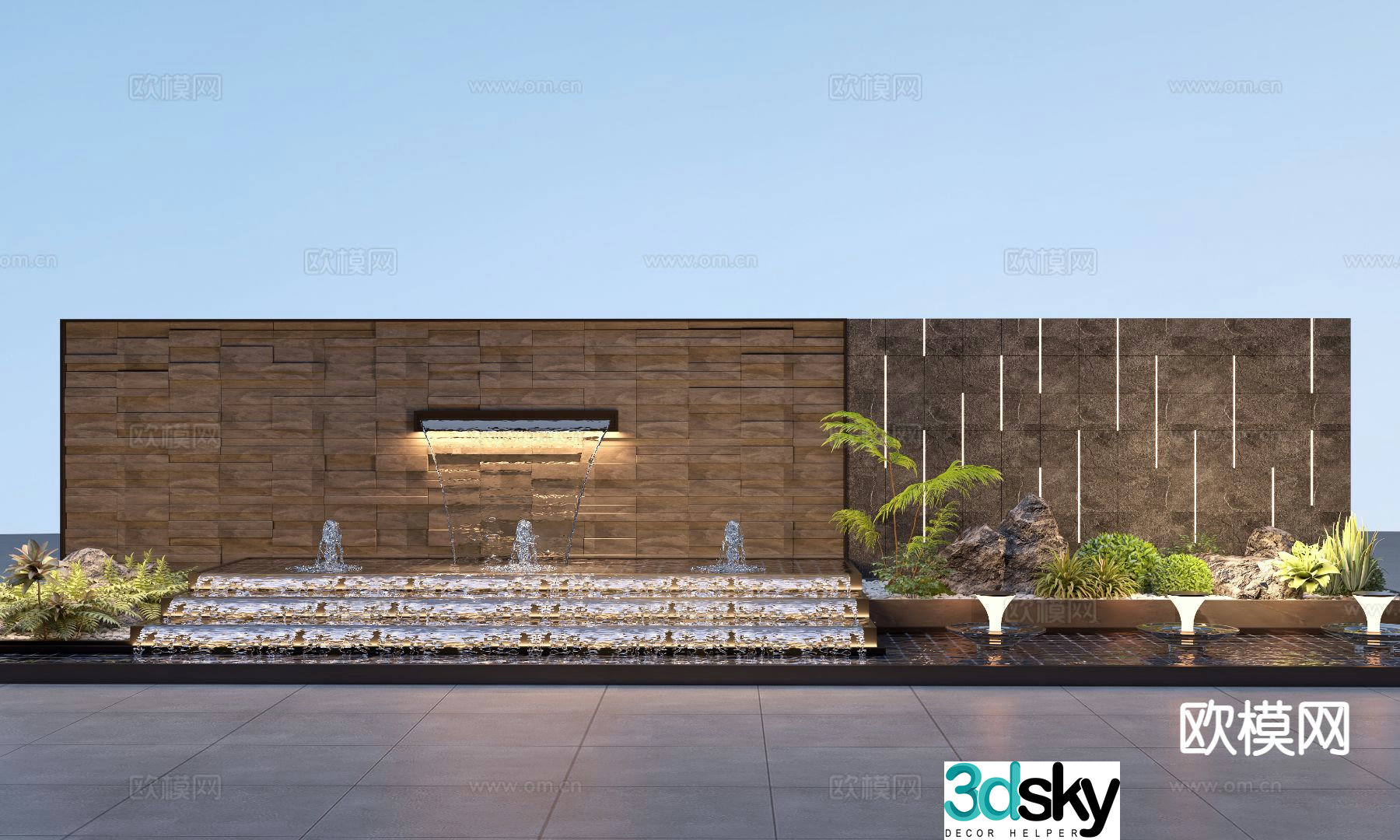 Modern landscape wall water feature stacked water feature wall 3d model