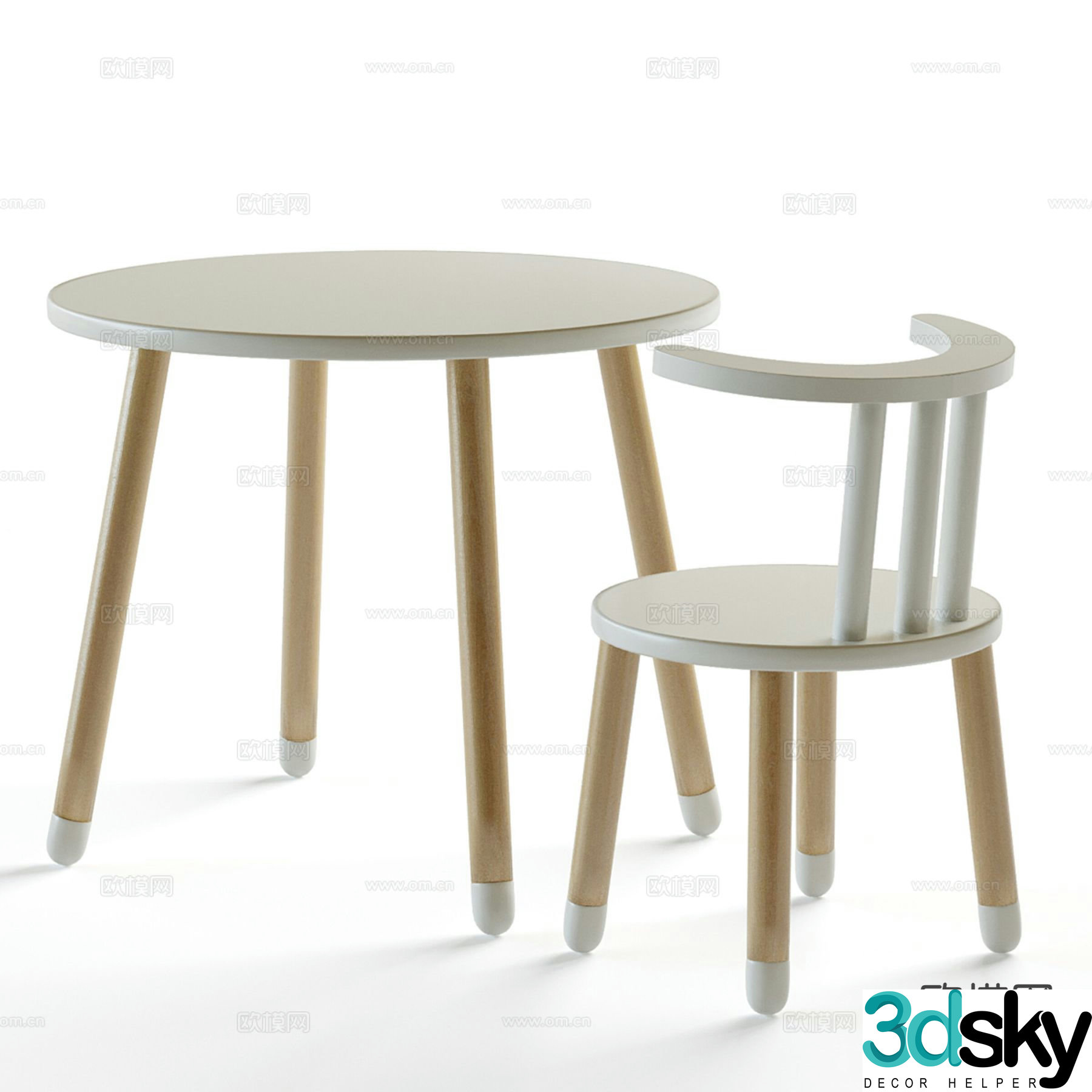 Modern children’s table and chairs round table 3d model