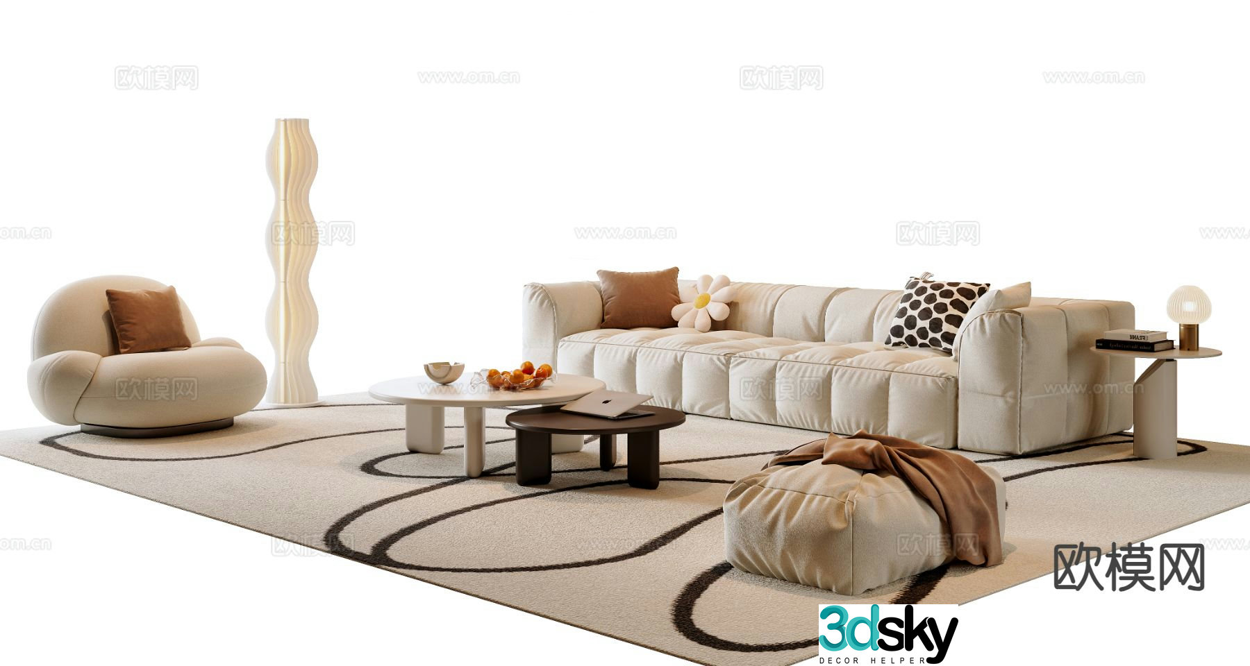 Cream style modular sofa 3d model