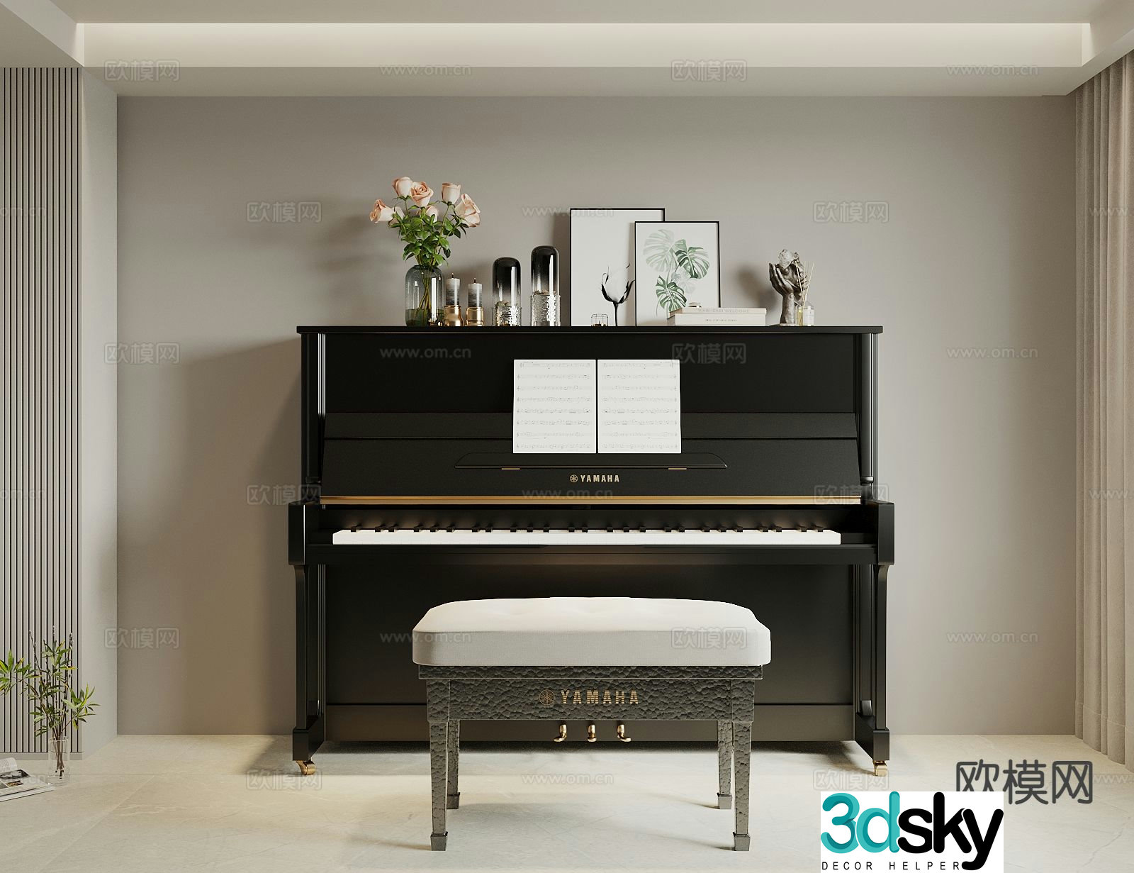 YAMAHA upright piano 3d model