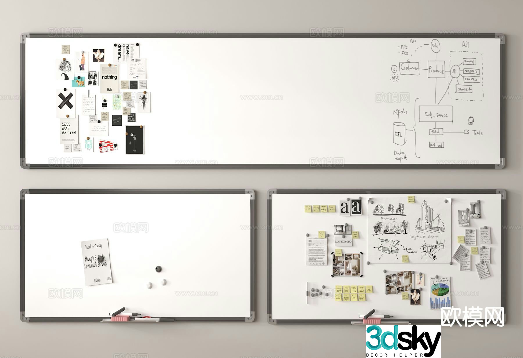Modern whiteboard display board writing board mobile whiteboard 3d model