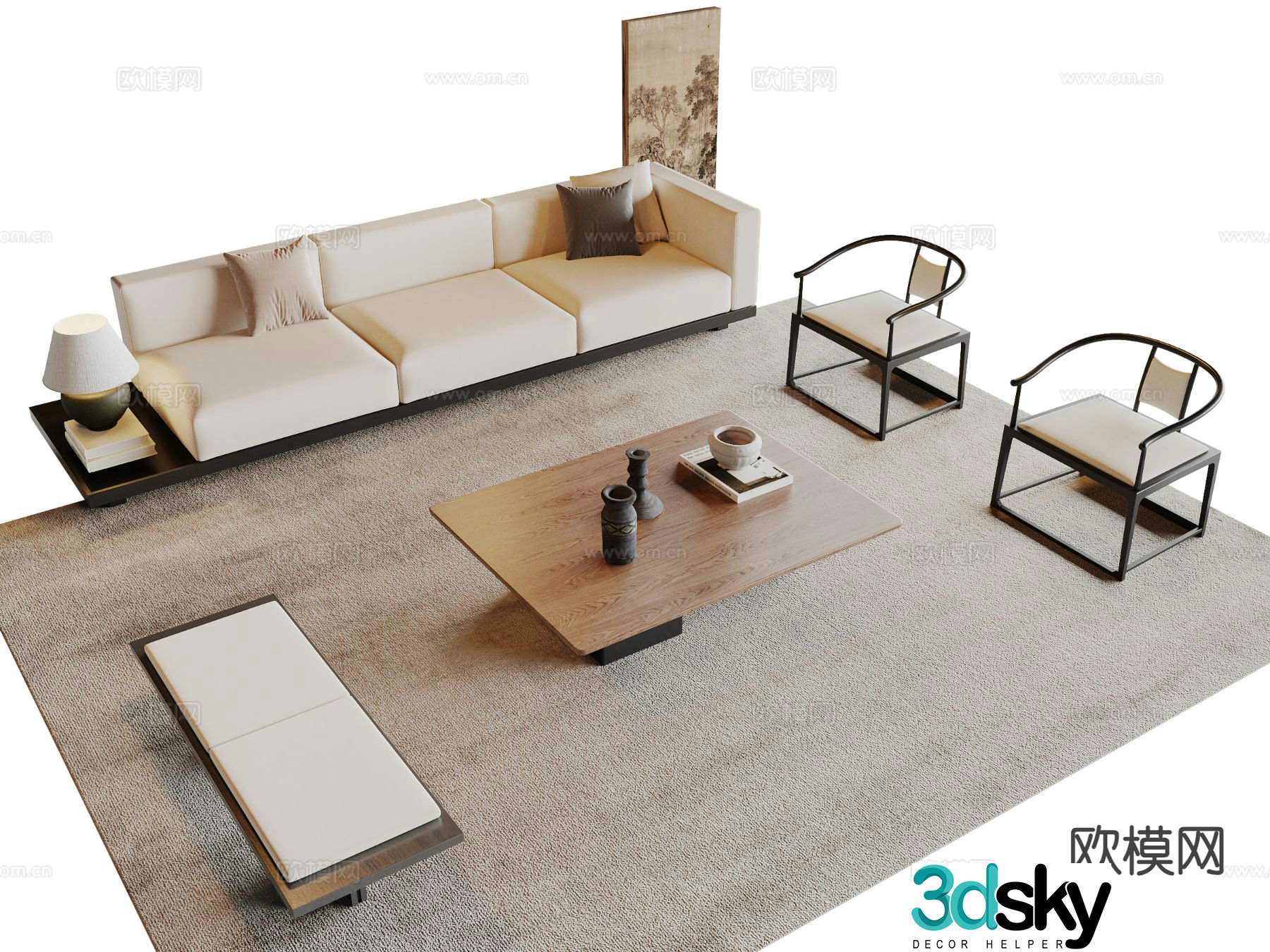 New Chinese style modular sofa 3d model