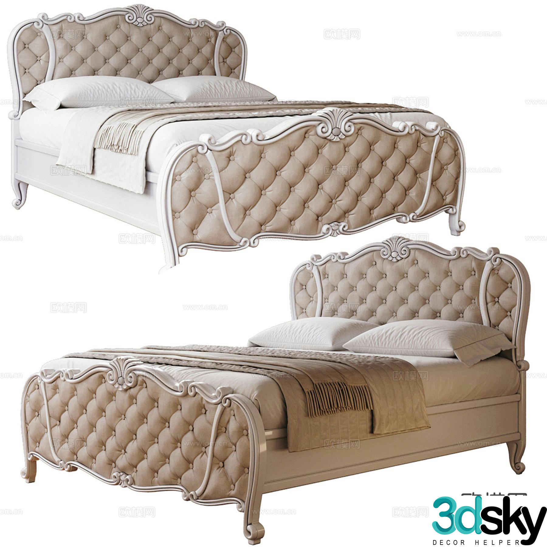 European double bed 3d model