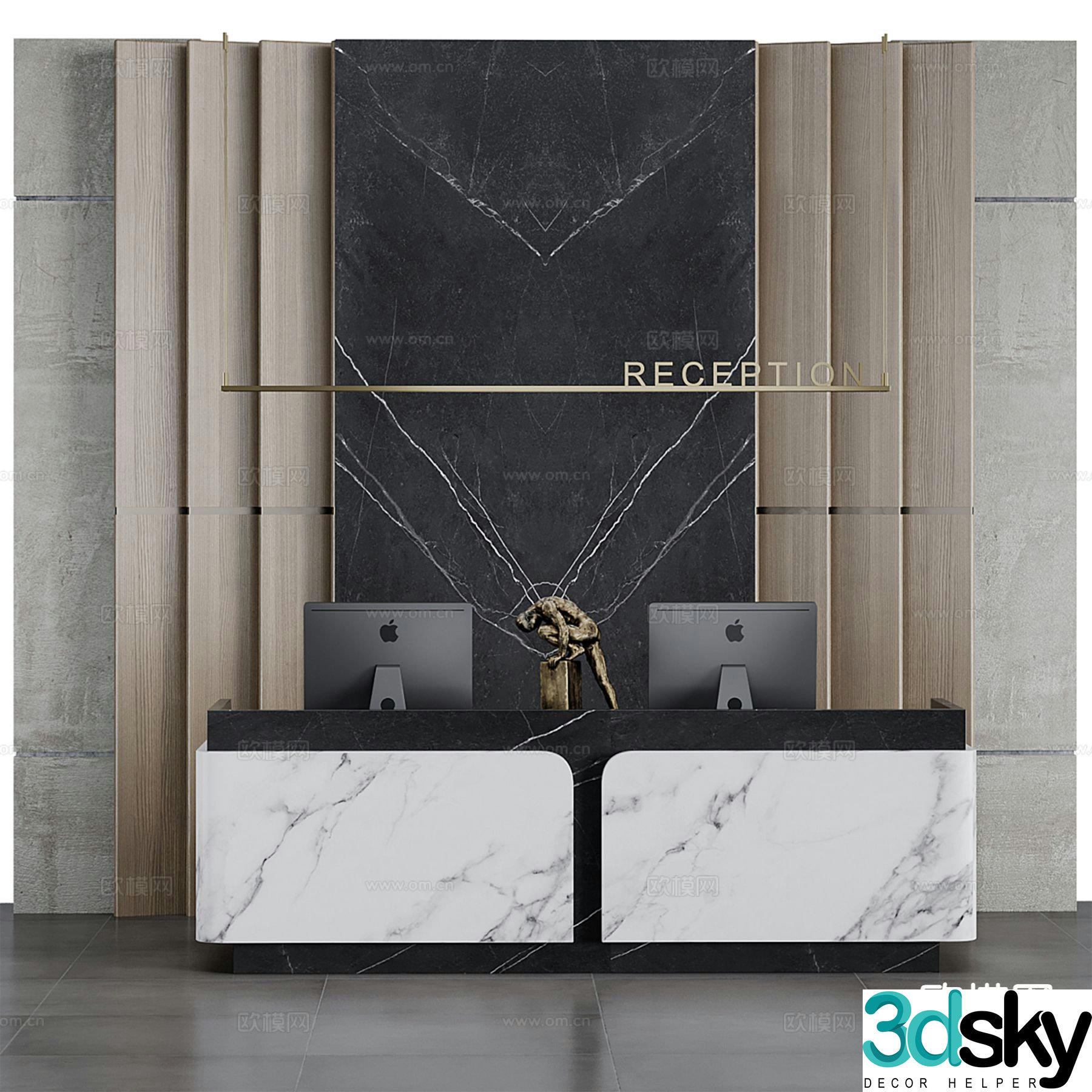 Modern office front desk reception desk information desk 3d model