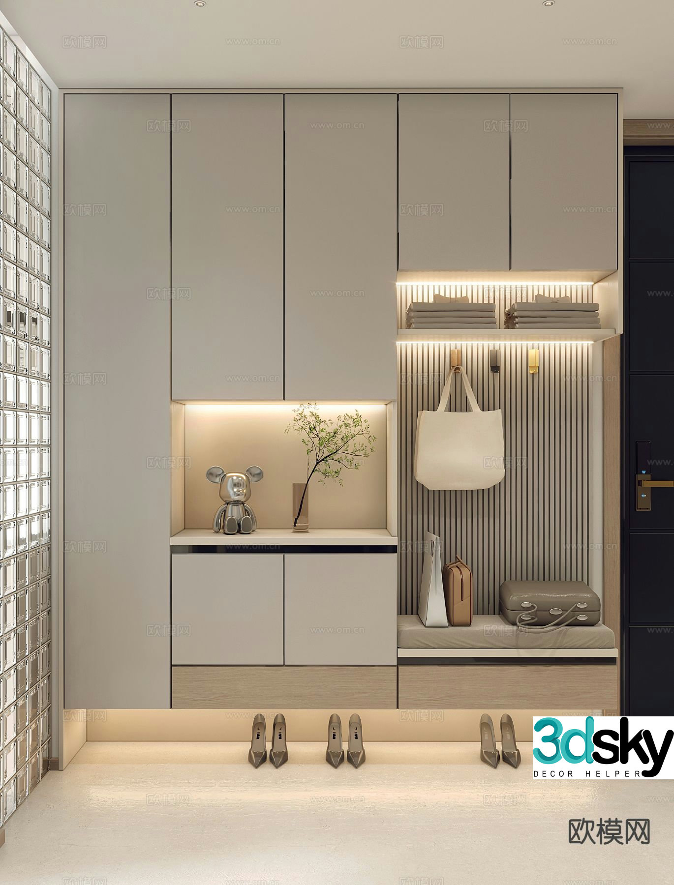 Modern home entrance shoe cabinet 3D model