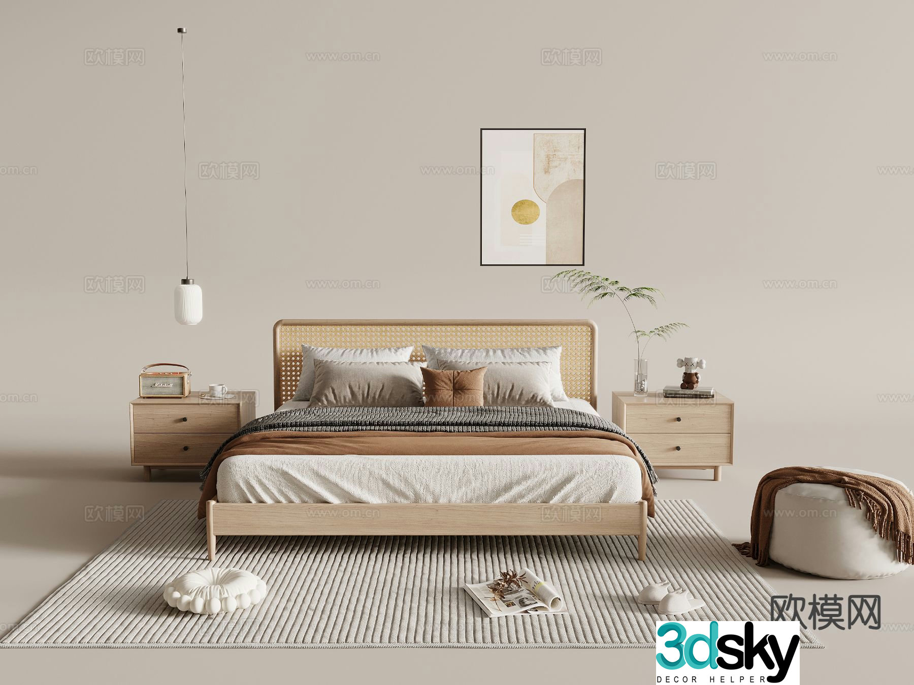 Log style double bed 3d model
