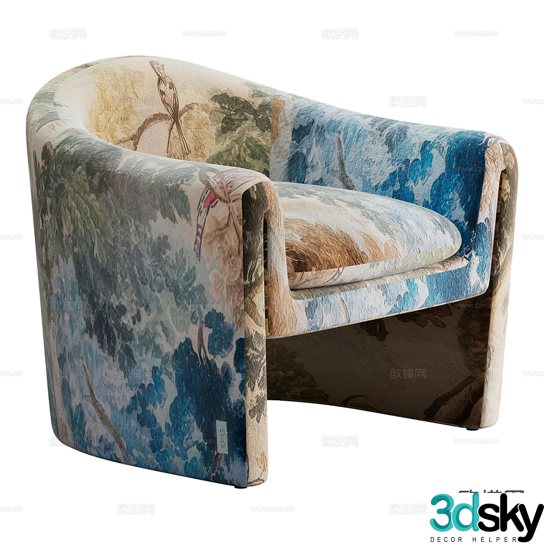 Anthropologie European armchair patterned fabric chair leisure chair 3D model
