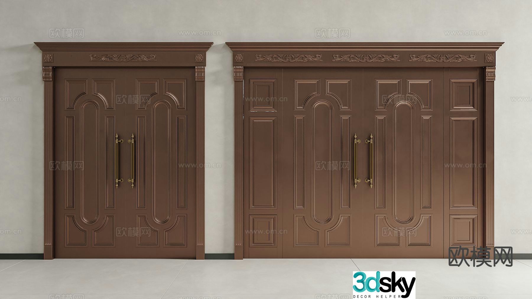 Copper entrance door Copper door Villa door Double door 3D model