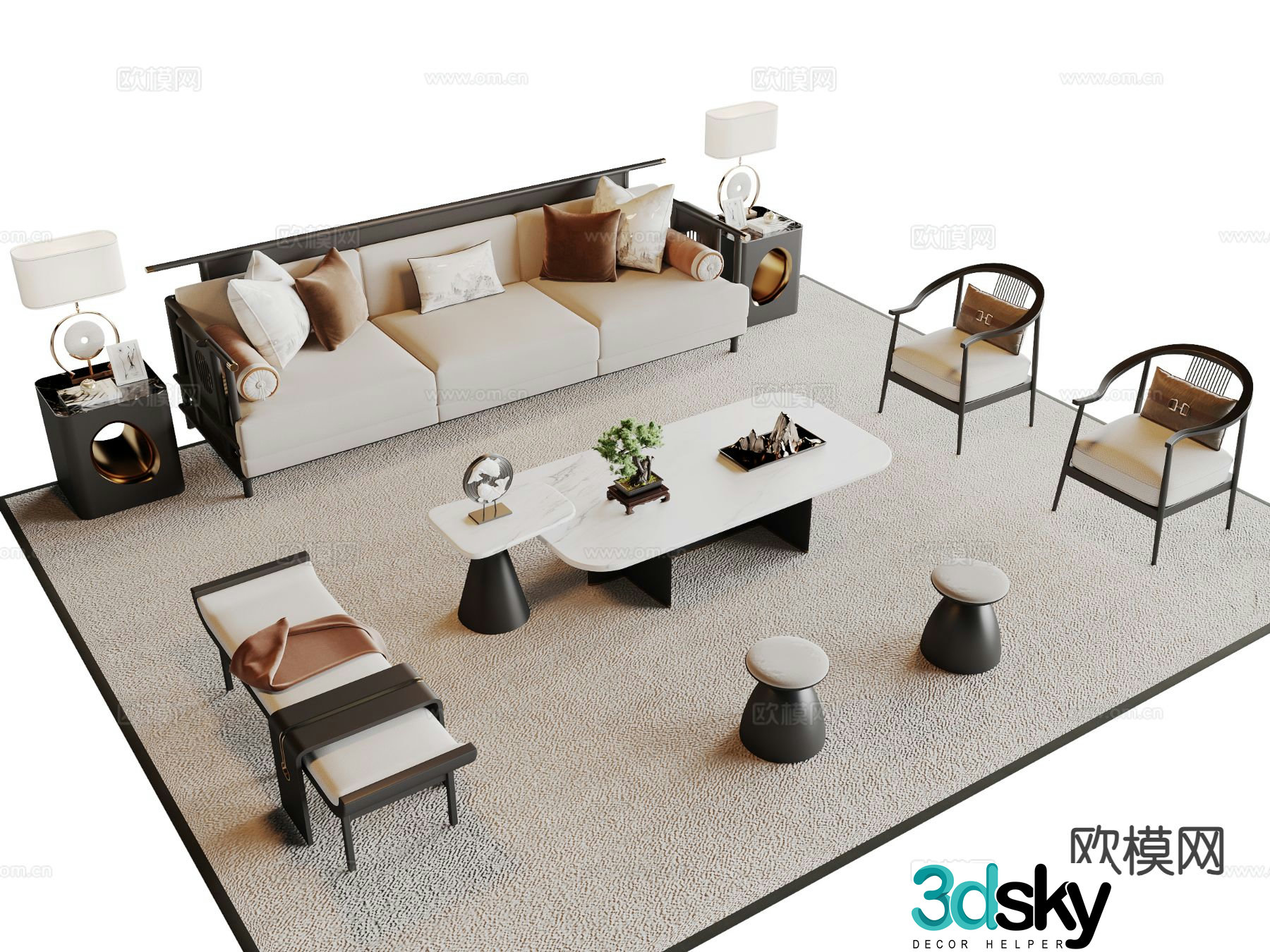 New Chinese style modular sofa 3d model