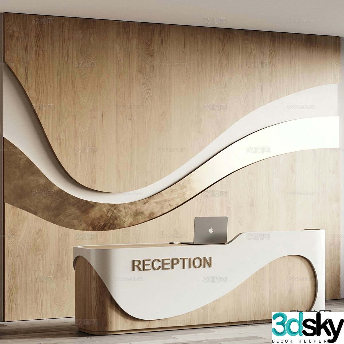 Log style front desk service desk reception desk 3d model