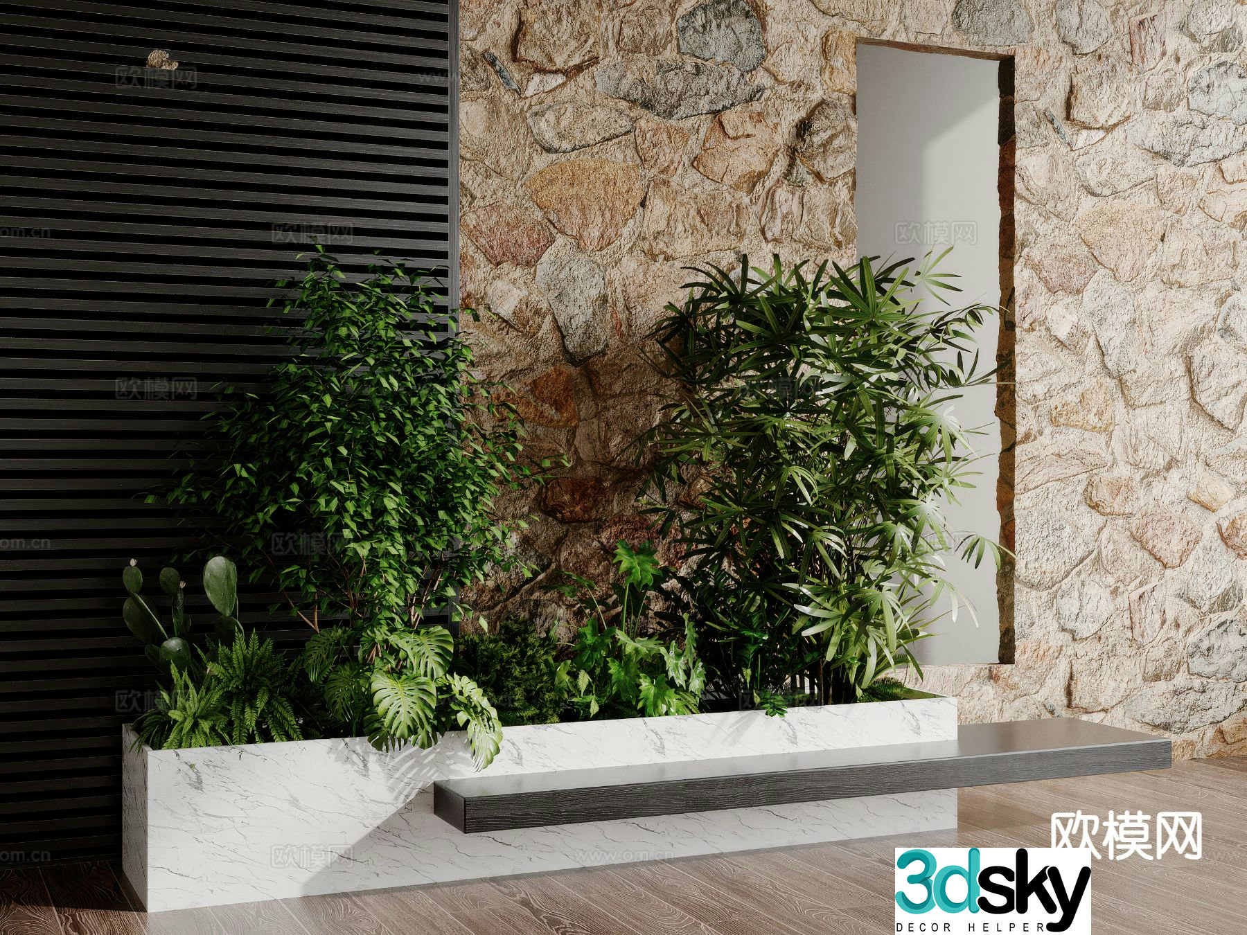 Green plant pile Landscape green plants Tree pool chair Flower tank 3D model