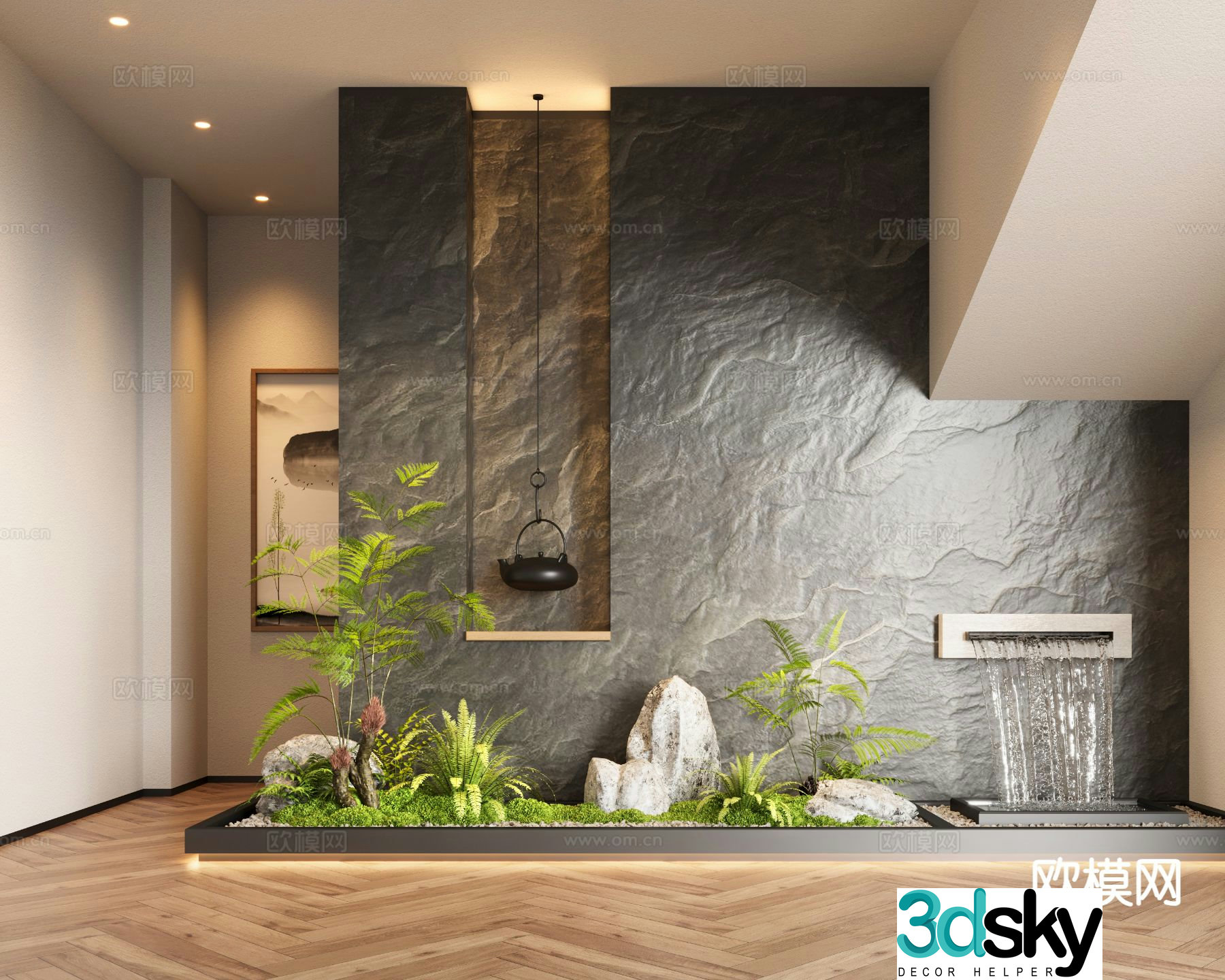 Modern indoor landscaping water drop sketch fern 3D model