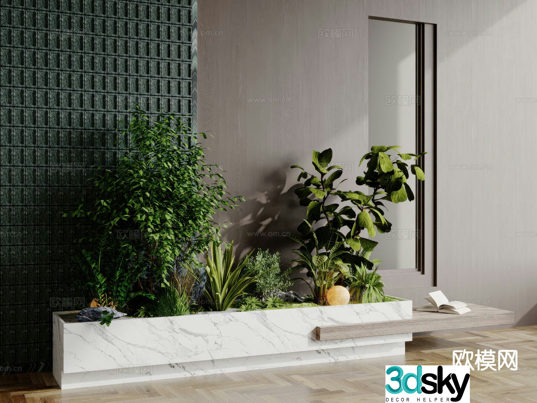 Green plant pile Landscape green plants Tree pool chair Flower tank 3D model